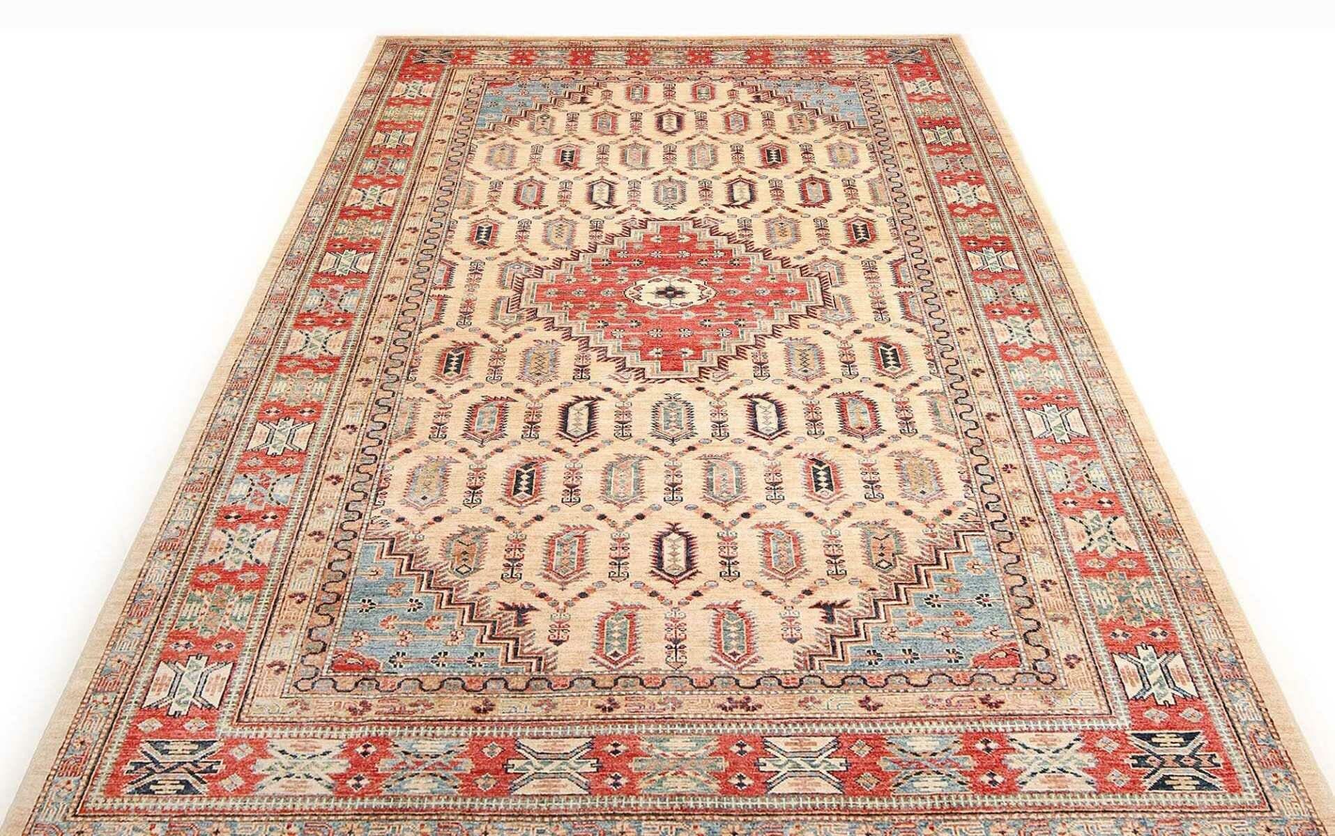 kazak-teppich-209-x-299-cm-geometrische-muster-handgeknupft-2 Handgeknüpfter Kazak Orientteppich 209 × 299 cm