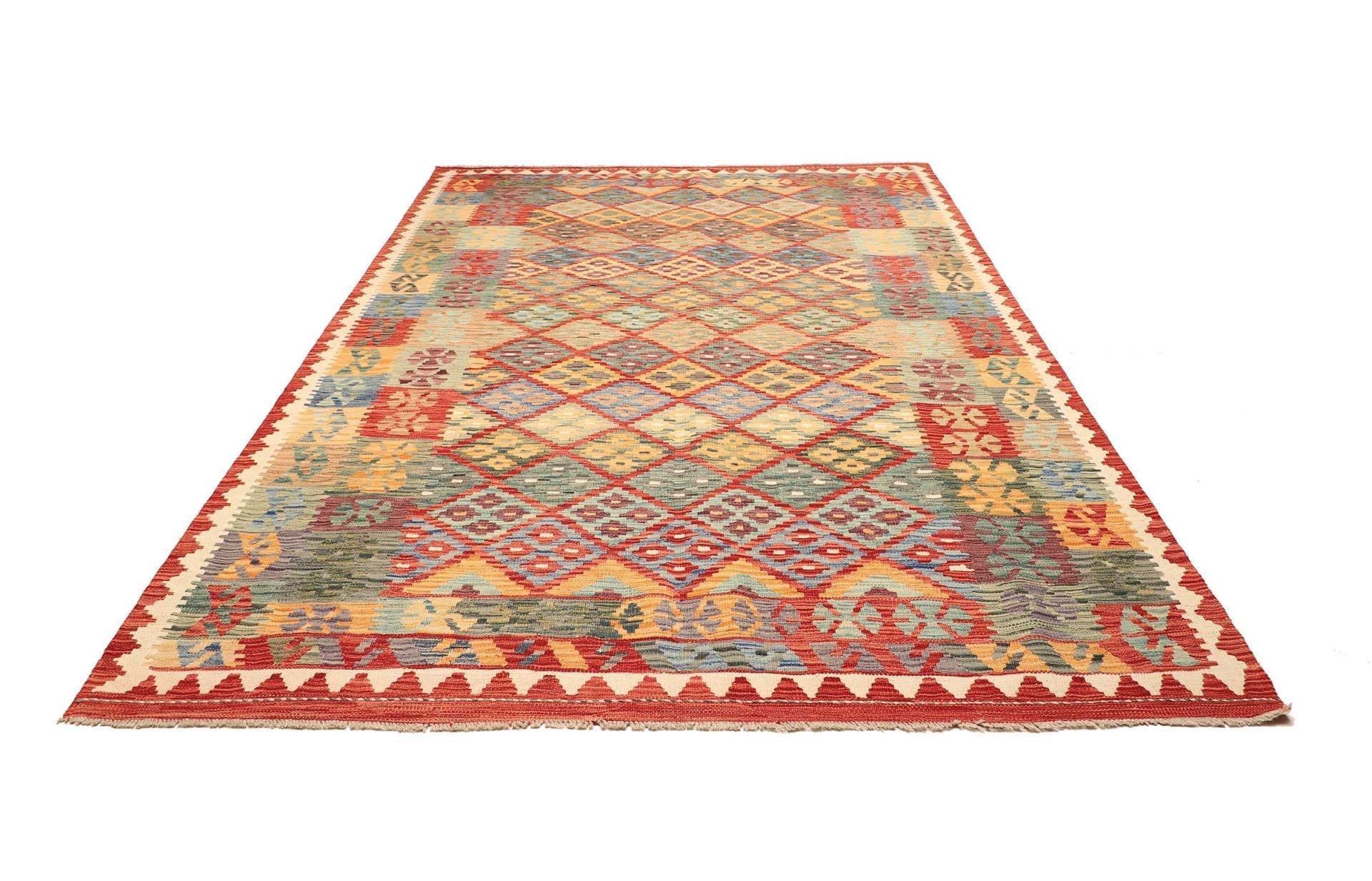 kelim-teppich-208-x-288-cm-handgewebt-rustikal-warm-1 Handgewebter Kelim 208 × 288 cm