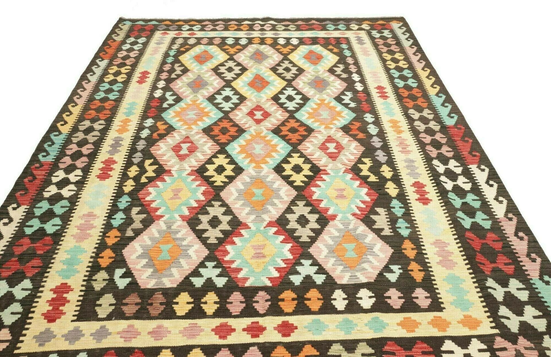 kelim-teppich-197-x-294-cm-schurwolle-handgewebt-rustikal-1 Handgewebter Kelim 197 × 294 cm