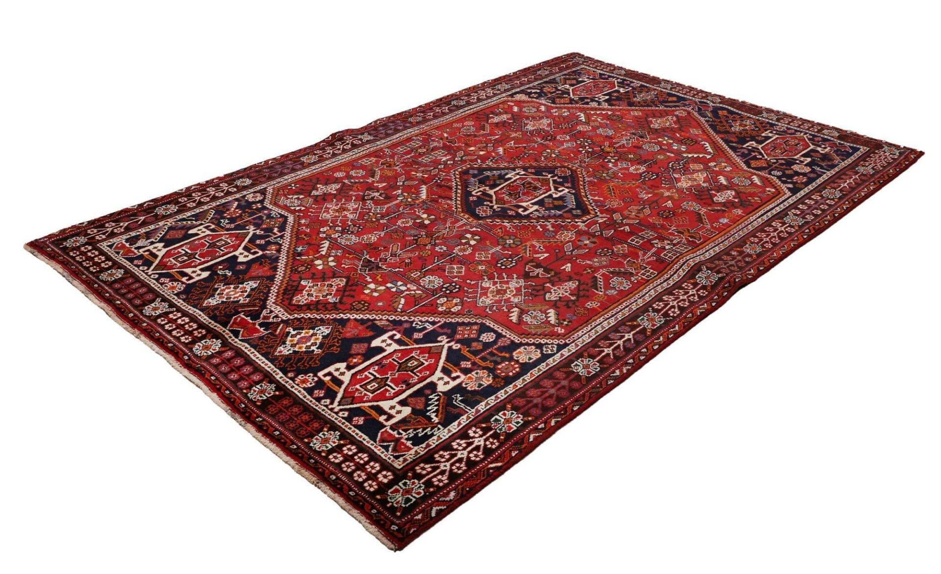 shiraz-teppich-163-x-252cm-wolle-geometrisches-muster-handgeknupft-1 Shiraz Perserteppich 163 × 252 cm aus Wolle, handgeknüpft