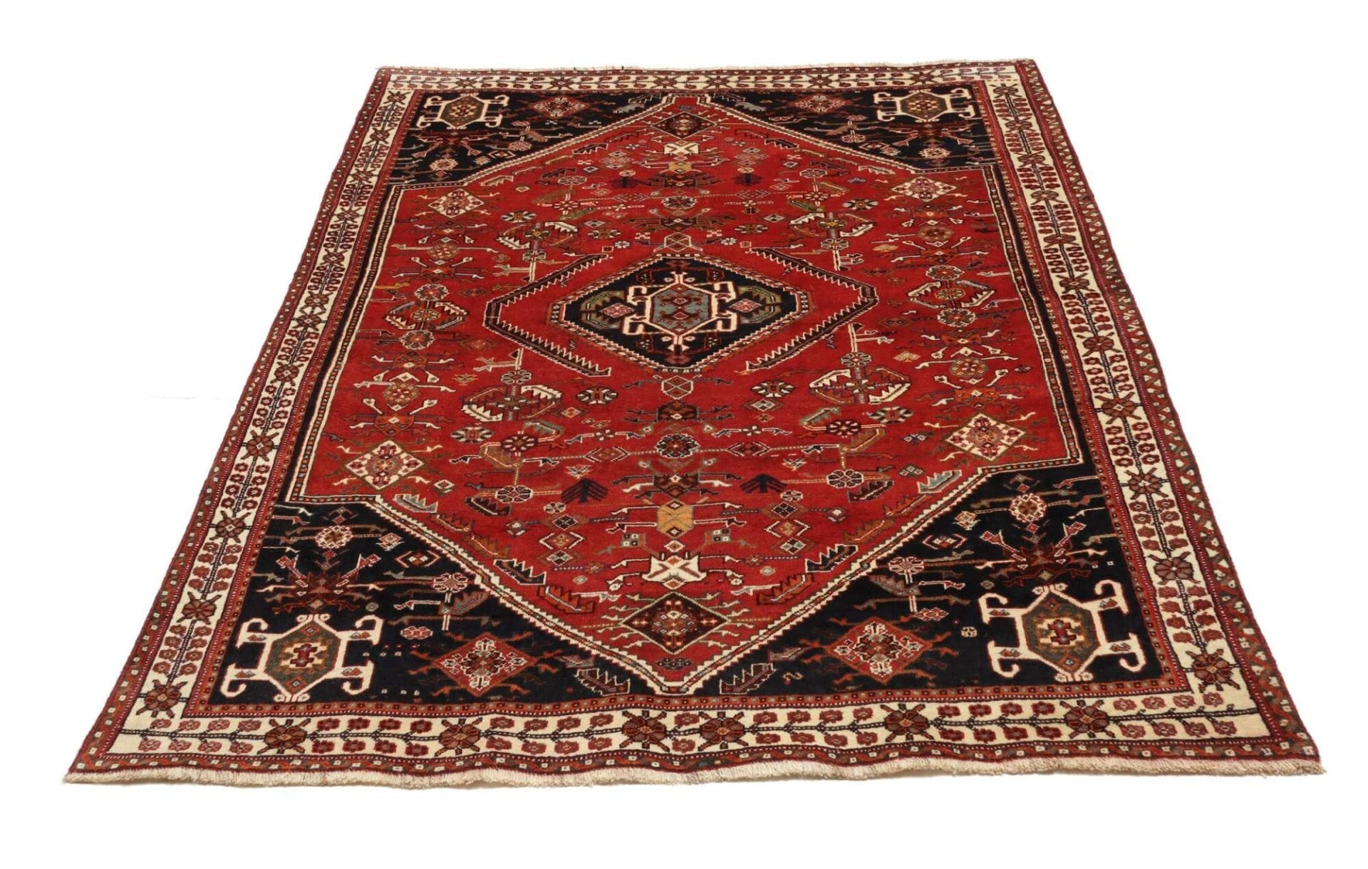 shiraz-teppich-161-x-246-cm-wolle-geometrisches-muster-handgeknupft-3 Handgeknüpfter Shiraz Perserteppich 161 × 246 cm
