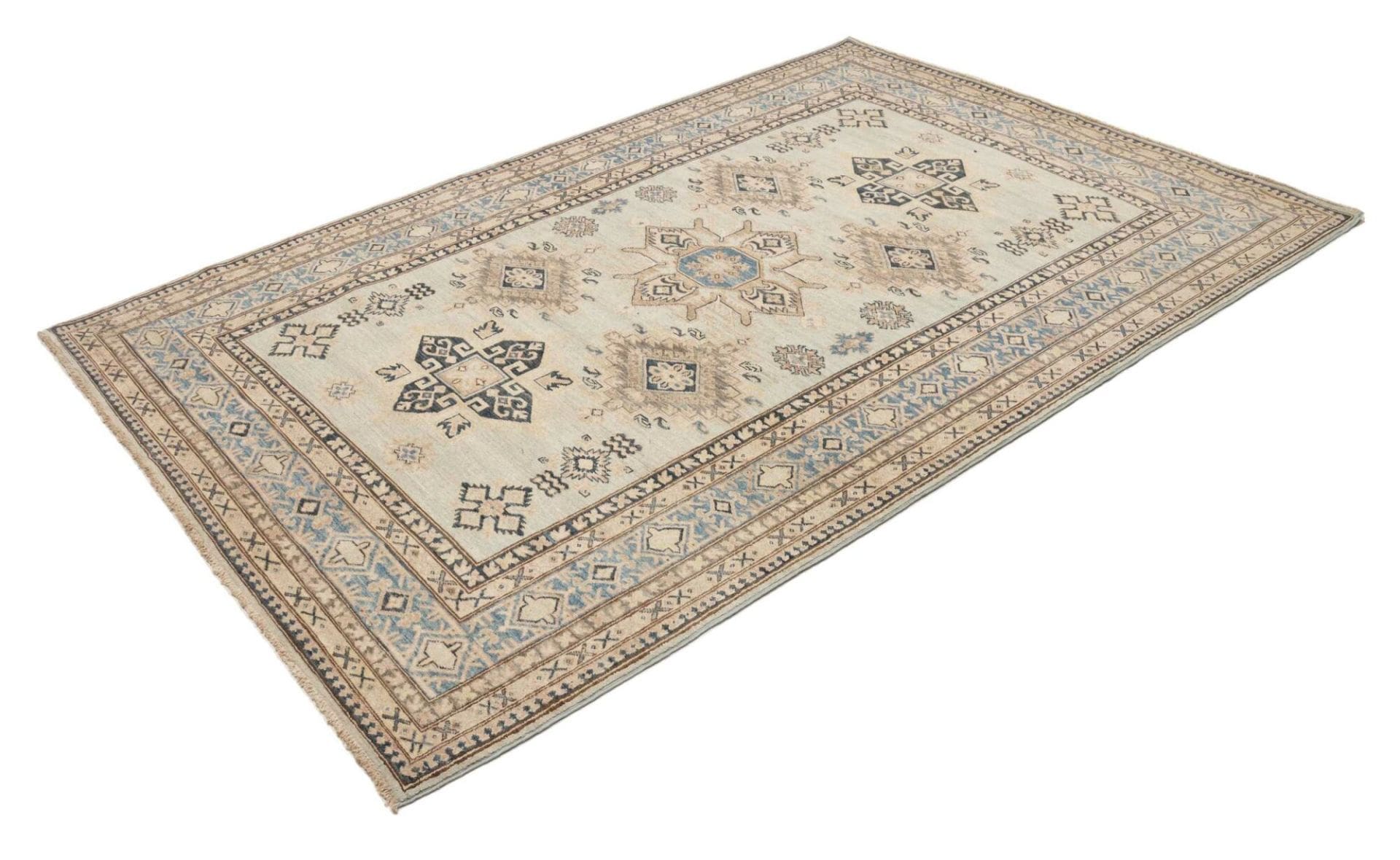 kazak-teppich-168-x-247-cm-handgeknupft-geometrische-muster-orientteppich-1 Handgeknüpfter Kazak Orientteppich, 168 × 247 cm, Wolle