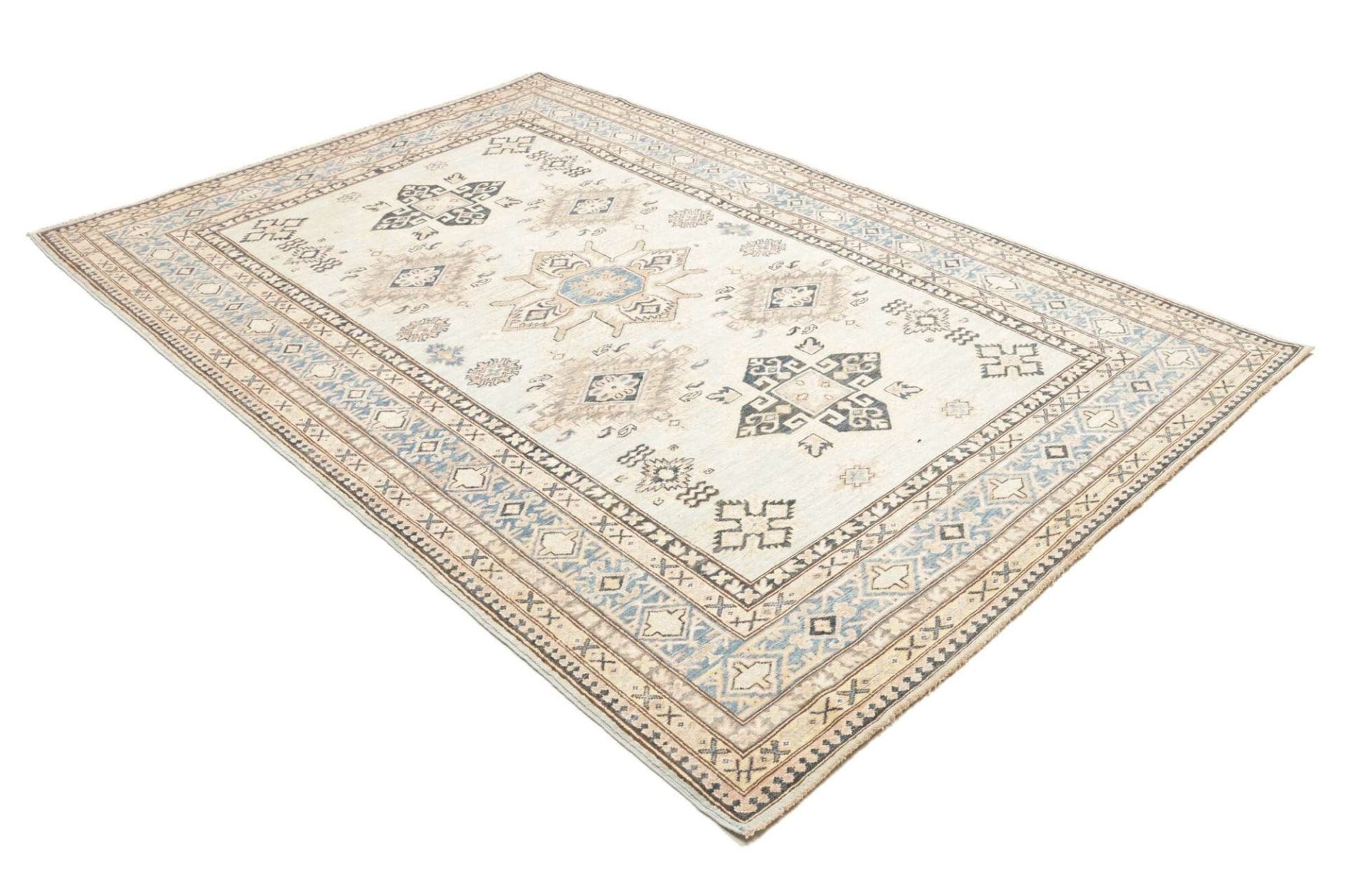 kazak-teppich-168-x-247-cm-handgeknupft-geometrische-muster-orientteppich-2 Handgeknüpfter Kazak Orientteppich, 168 × 247 cm, Wolle