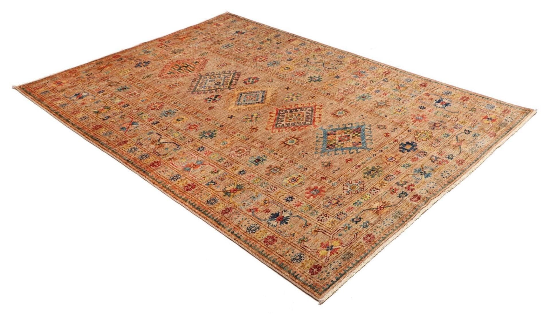 kazak-teppich-152-x-211-cm-geometrisches-muster-handgeknupft-1 Handgeknüpfter Kazak Orientteppich, 152 × 211 cm, Wolle