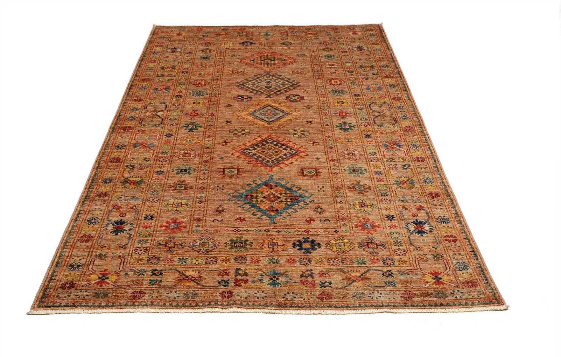 kazak-teppich-152-x-211-cm-geometrisches-muster-handgeknupft-2 Handgeknüpfter Kazak Orientteppich, 152 × 211 cm, Wolle