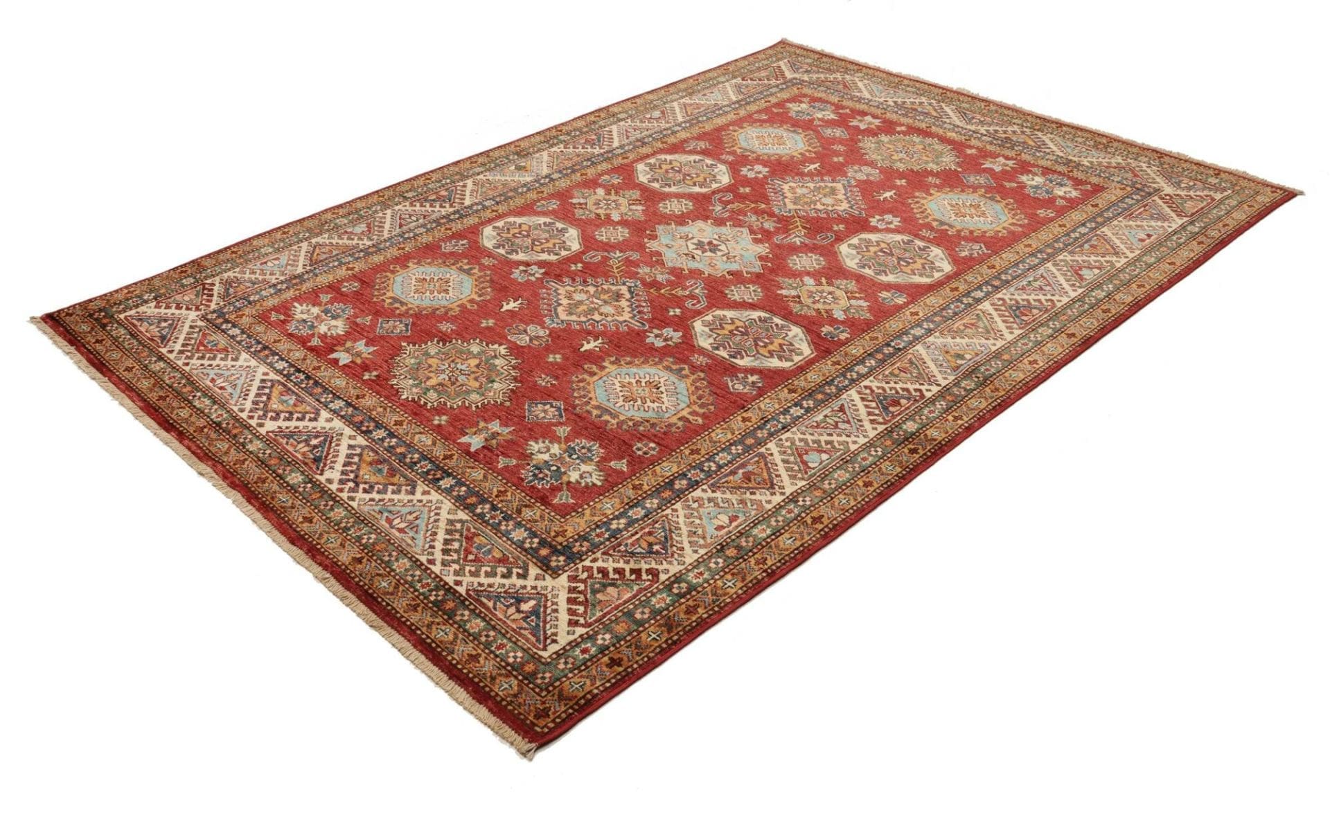 kazak-teppich-175-x-246cm-geometrisches-muster-handgeknupft-1 Handgeknüpfter Kazak Orientteppich, 175 × 246 cm, Wolle