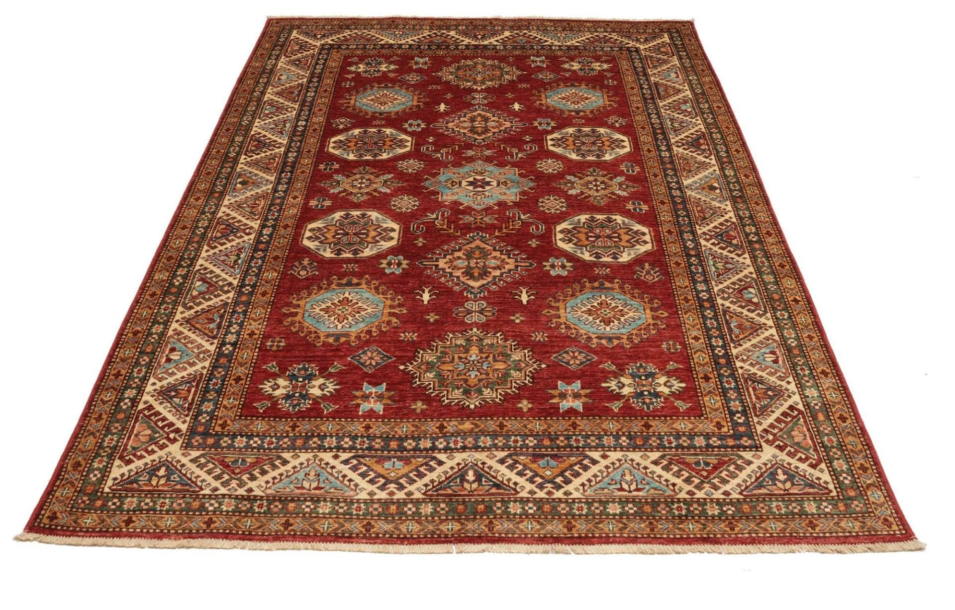 kazak-teppich-175-x-246cm-geometrisches-muster-handgeknupft-3 Handgeknüpfter Kazak Orientteppich, 175 × 246 cm, Wolle