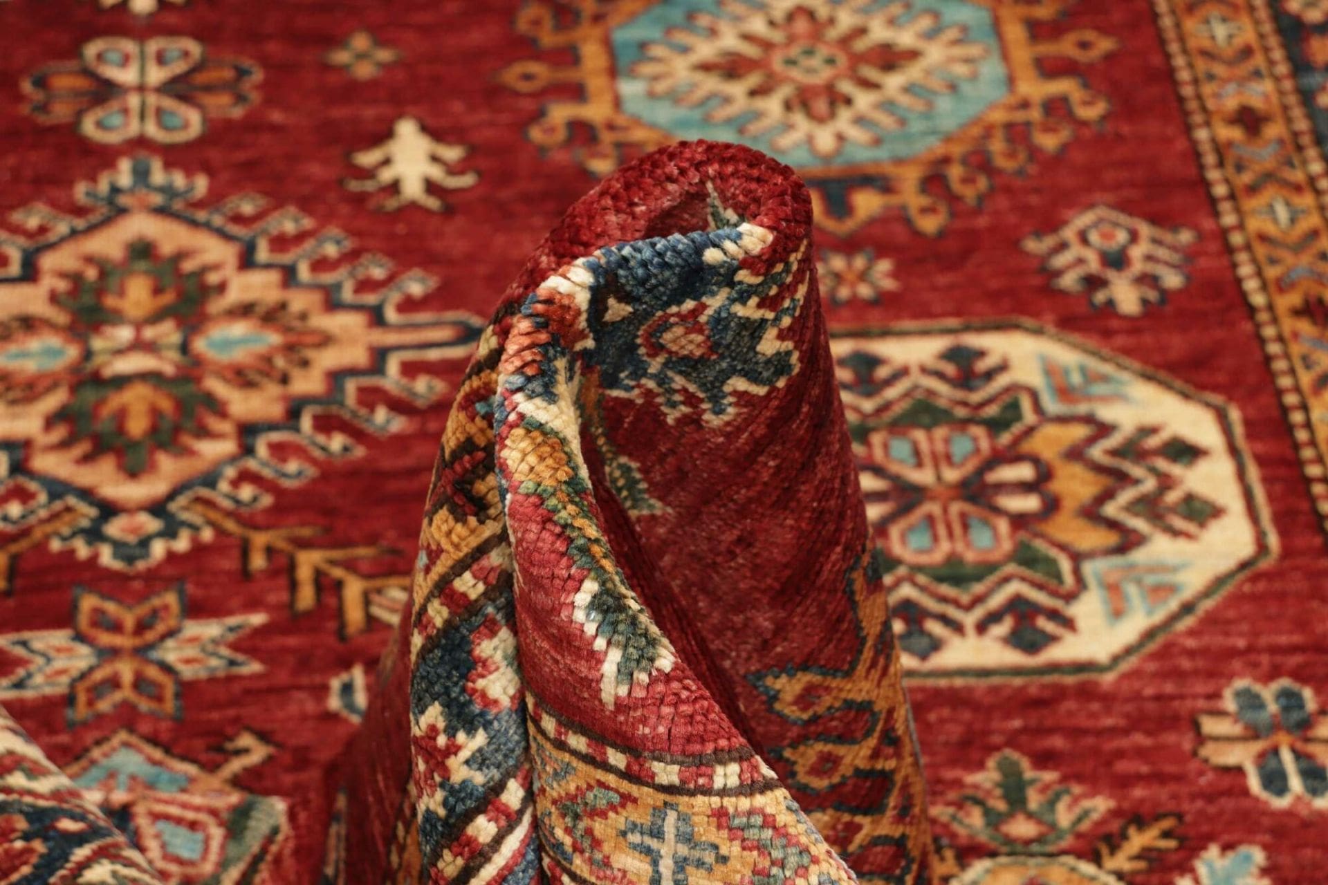 kazak-teppich-175-x-246cm-geometrisches-muster-handgeknupft-8 Handgeknüpfter Kazak Orientteppich, 175 × 246 cm, Wolle