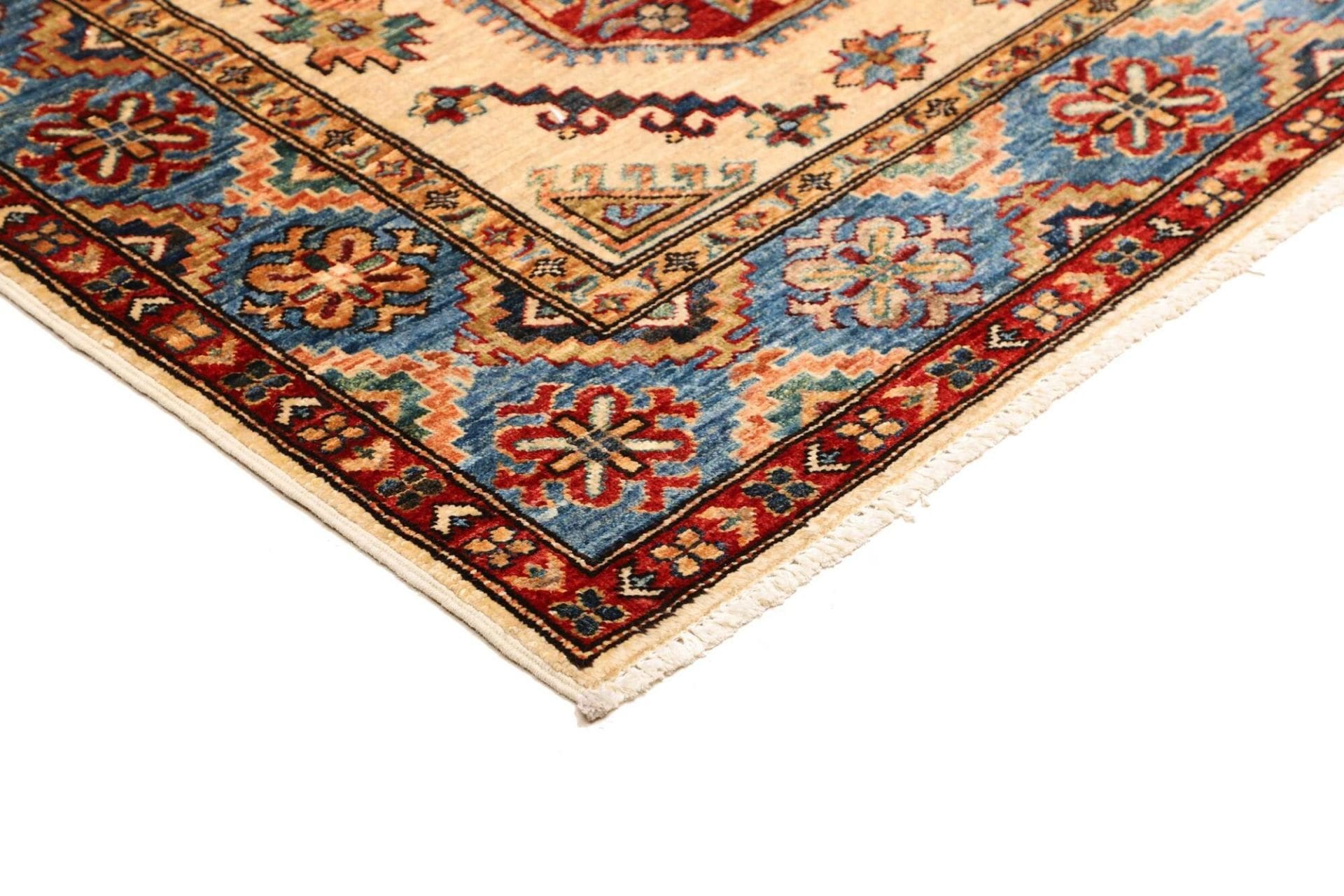 handgeknupfter-kazak-orientteppich-128-x-187-cm-geometrische-muster-4 Kazak Orientteppich 128 × 187 cm aus Wolle, handgeknüpft