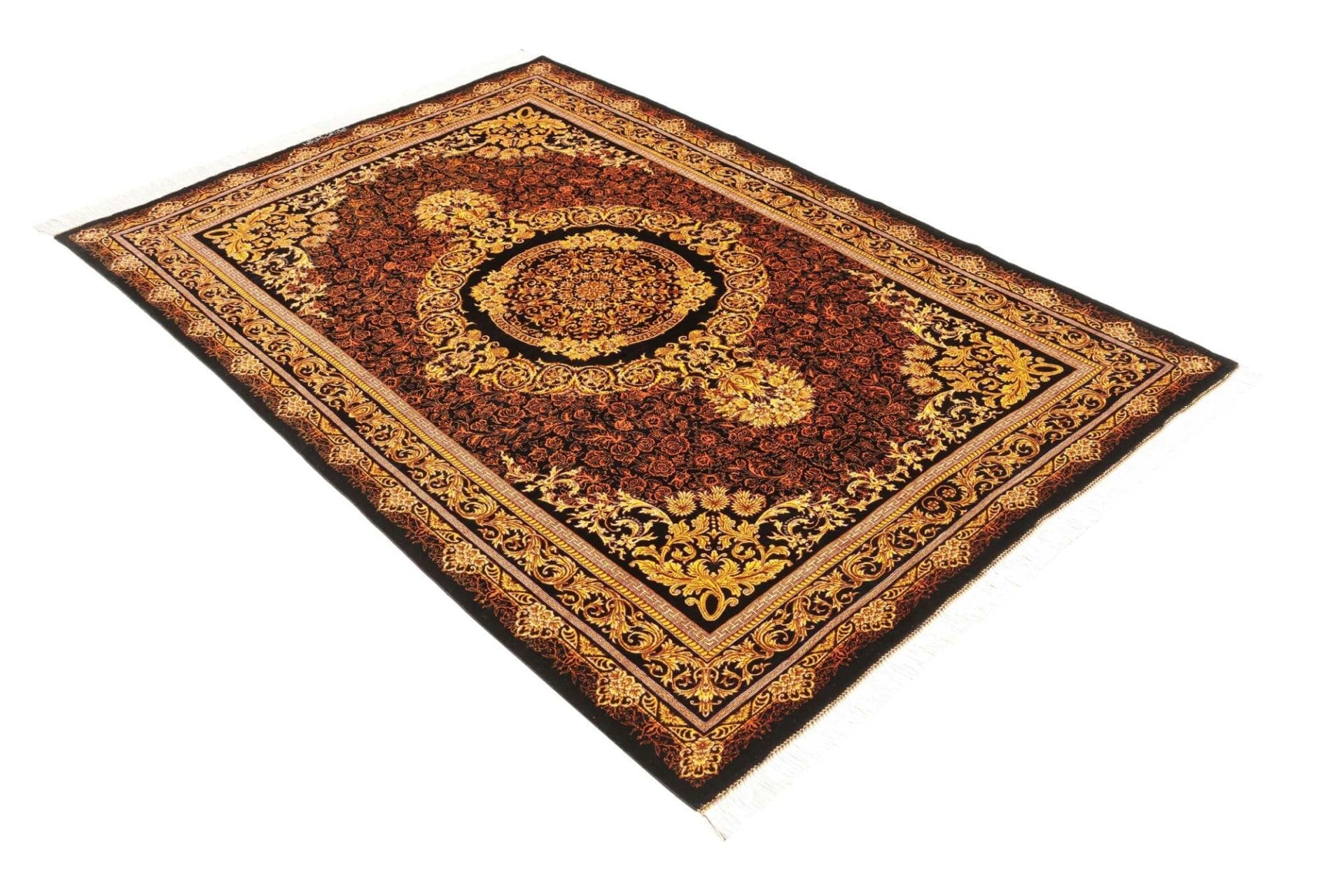 Handgeknüpfter Ghom Perserteppich, 138 × 200 cm, Seide