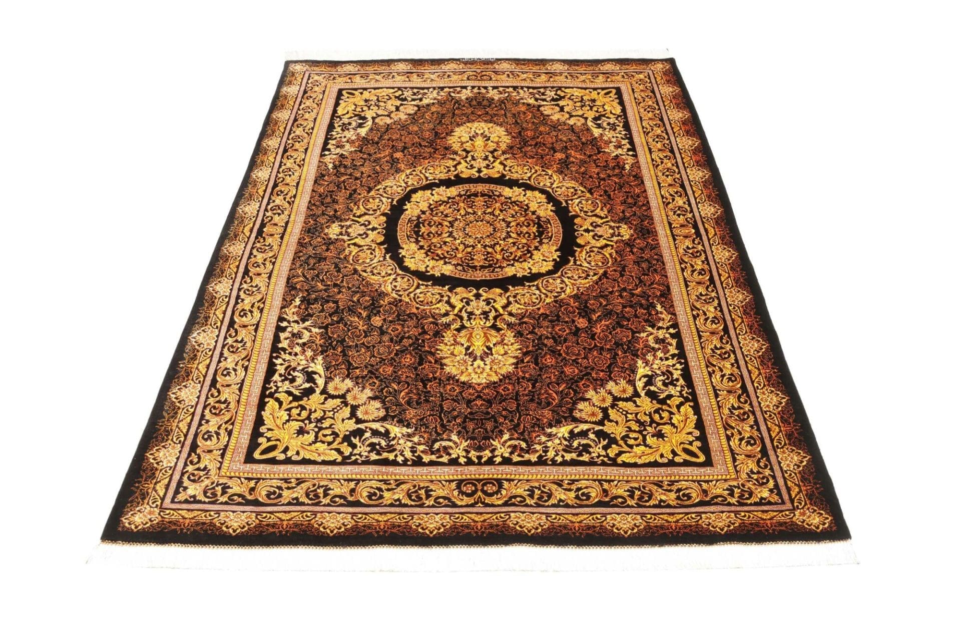 Handgeknüpfter Ghom Perserteppich, 138 × 200 cm, Seide