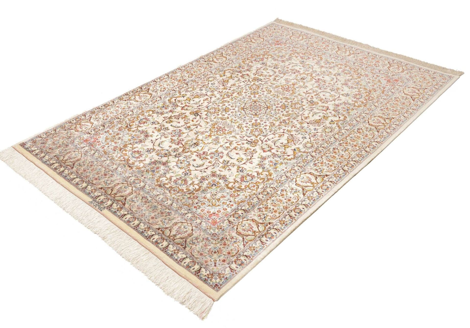 Handgeknüpfter Ghom Perserteppich, 138 × 199 cm, Seide