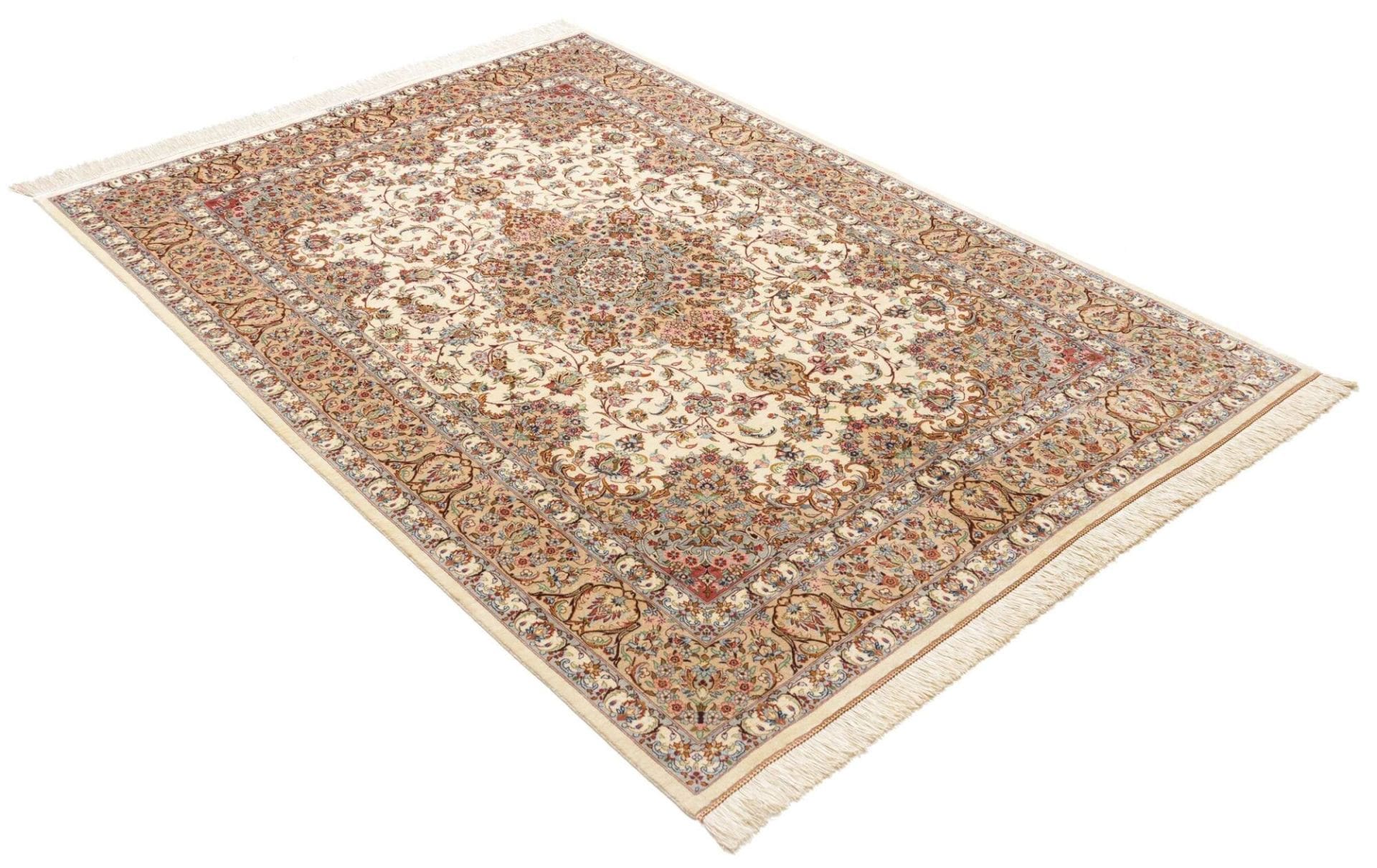 Handgeknüpfter Ghom Perserteppich, 138 × 199 cm, Seide