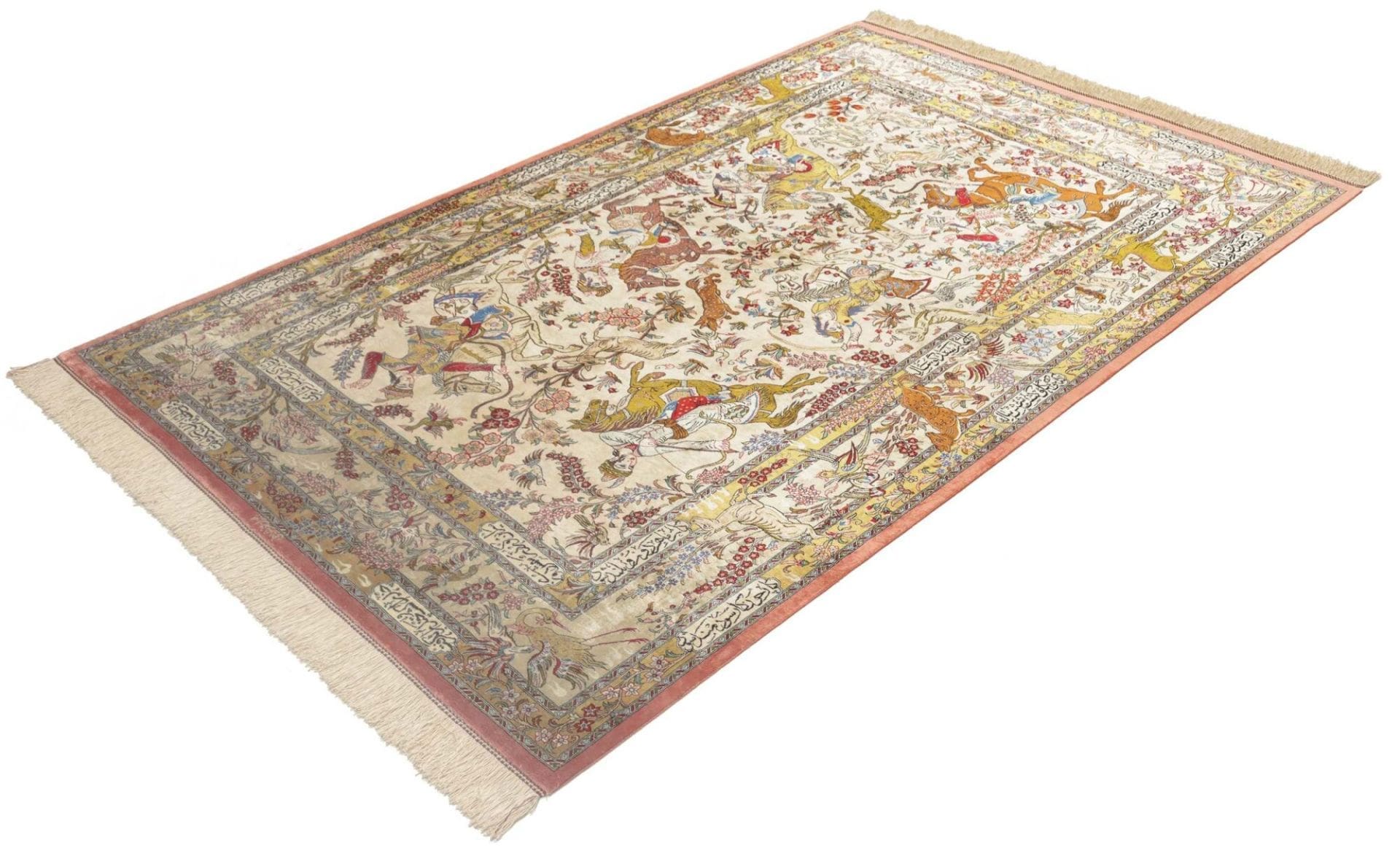 Ghom Perserteppich 132 × 203 cm aus Seide, handgeknüpft