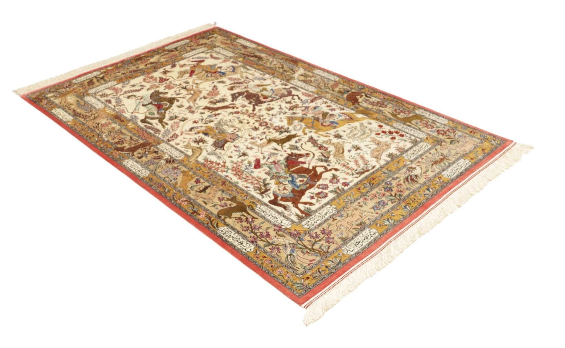 Ghom Perserteppich 132 × 203 cm aus Seide, handgeknüpft