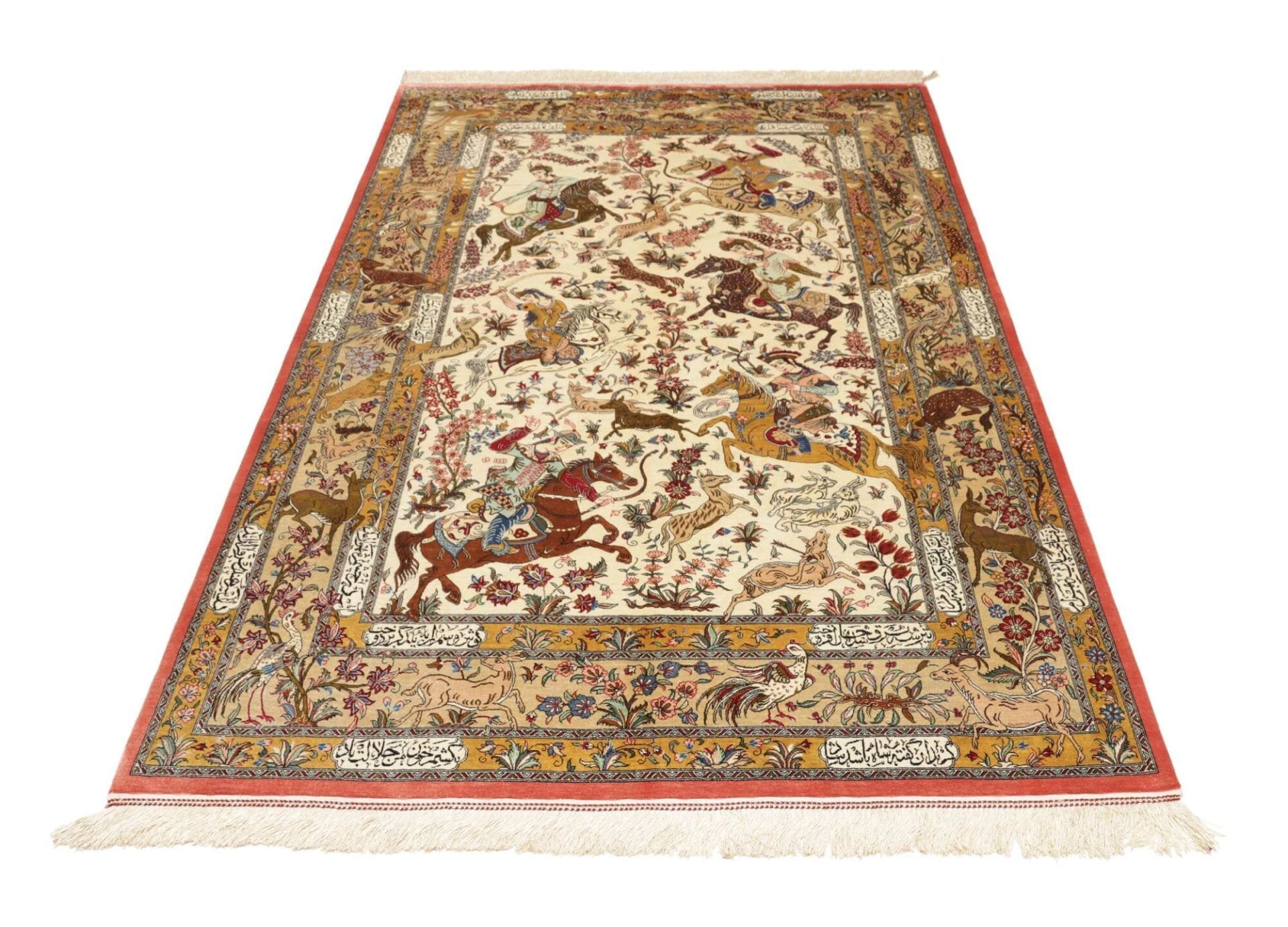 Ghom Perserteppich 132 × 203 cm aus Seide, handgeknüpft