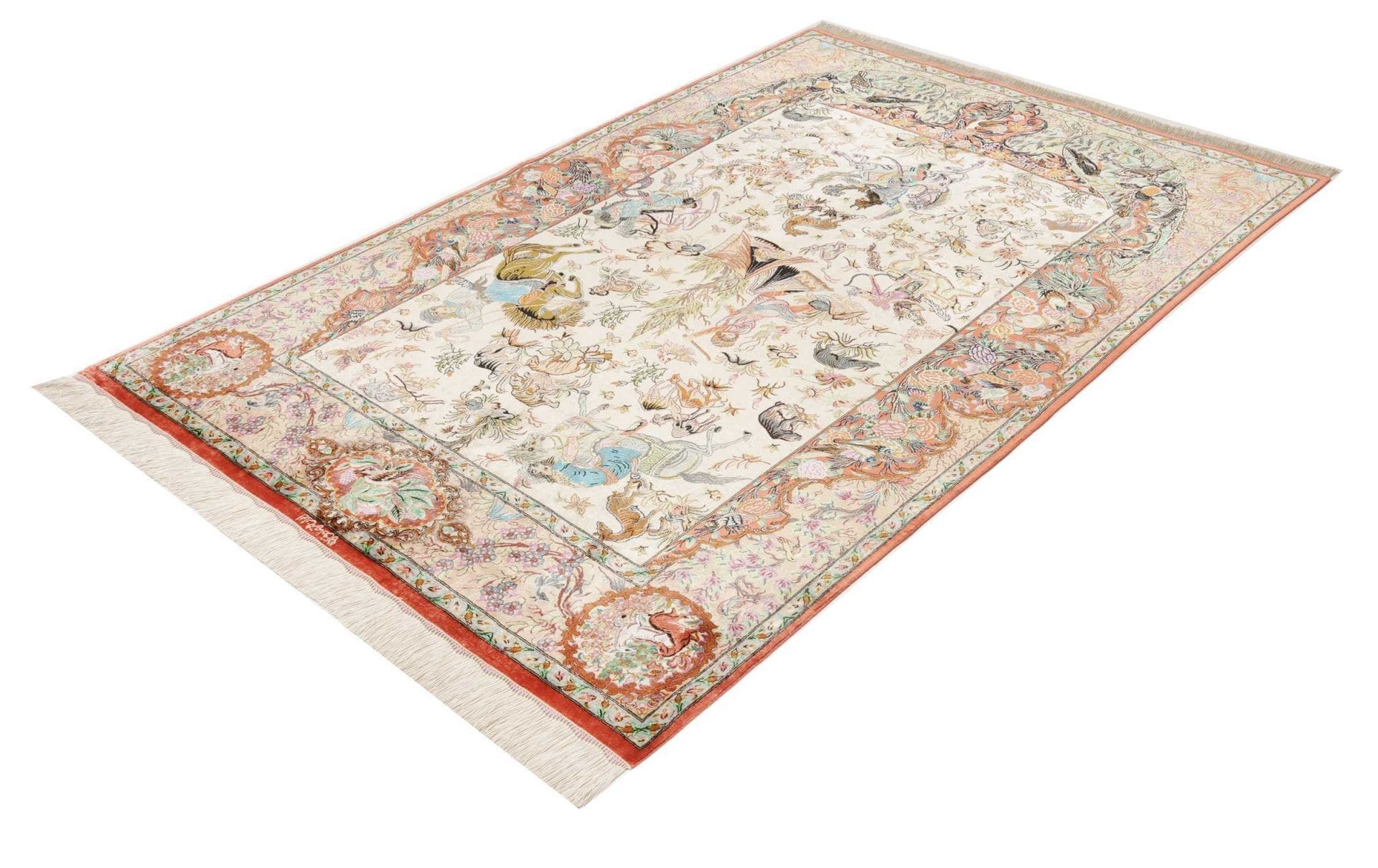 Handgeknüpfter Ghom Perserteppich, 133 × 197 cm, Seide