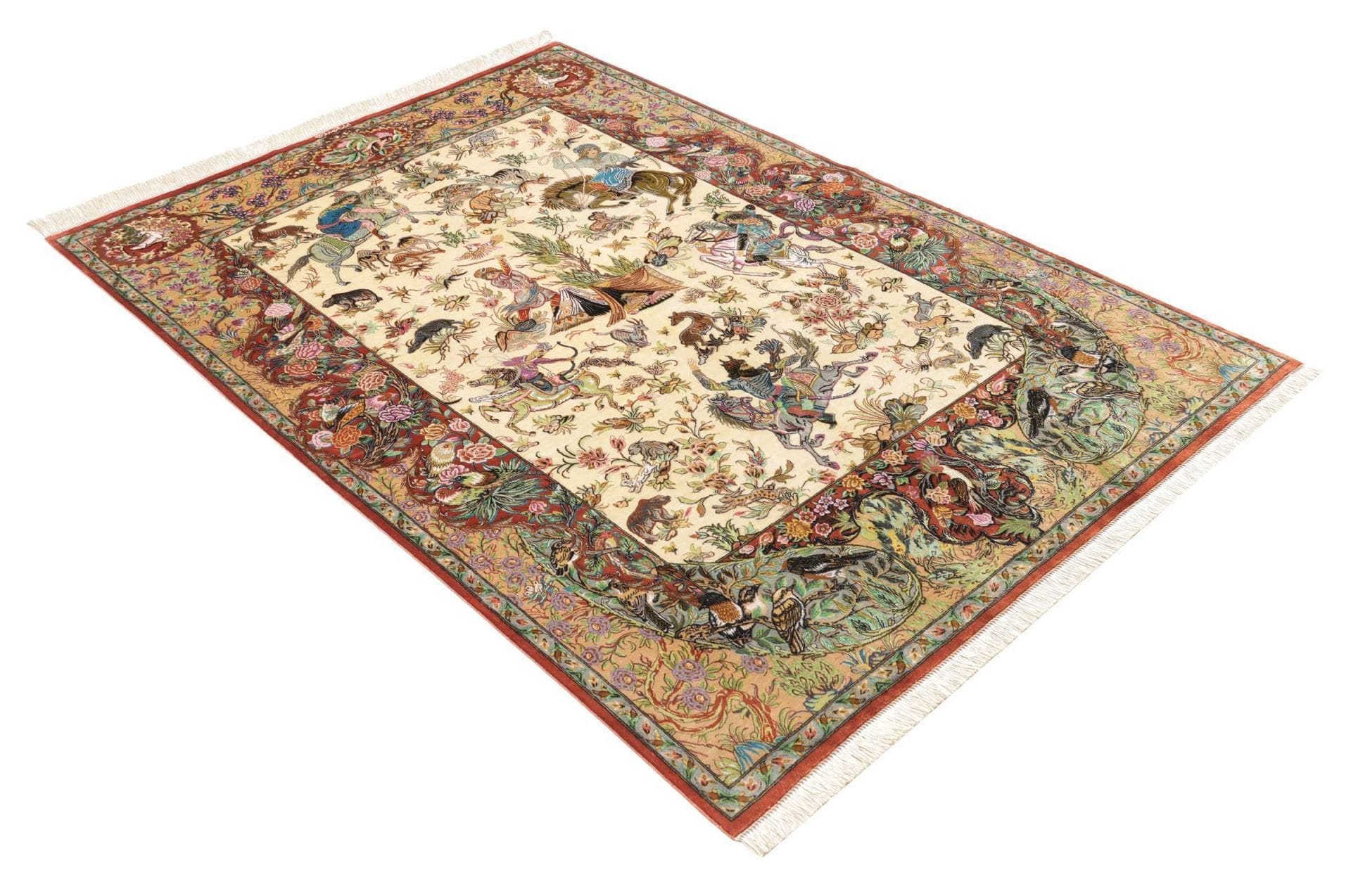 Handgeknüpfter Ghom Perserteppich, 133 × 197 cm, Seide