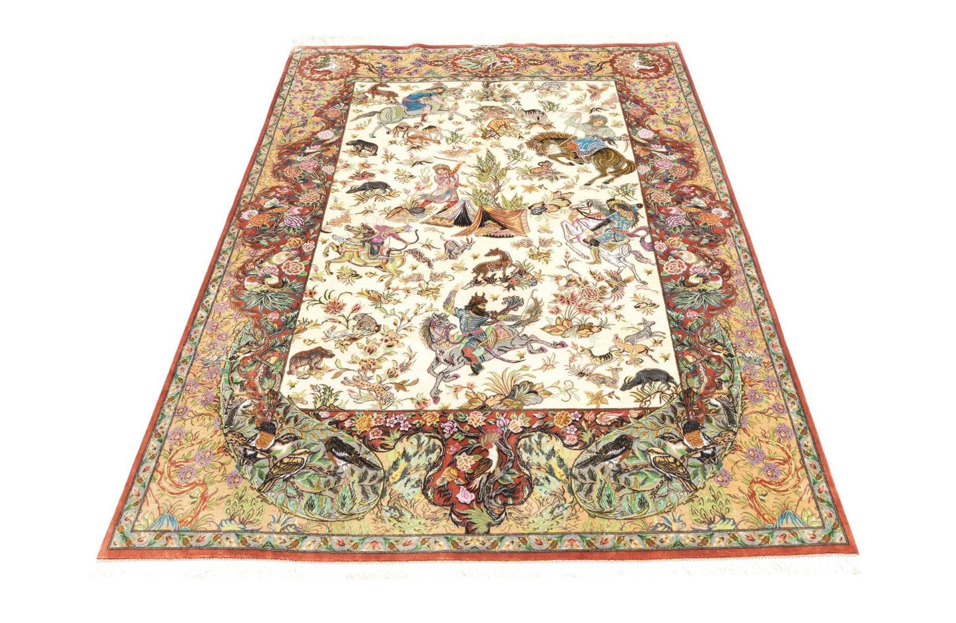 Handgeknüpfter Ghom Perserteppich, 133 × 197 cm, Seide
