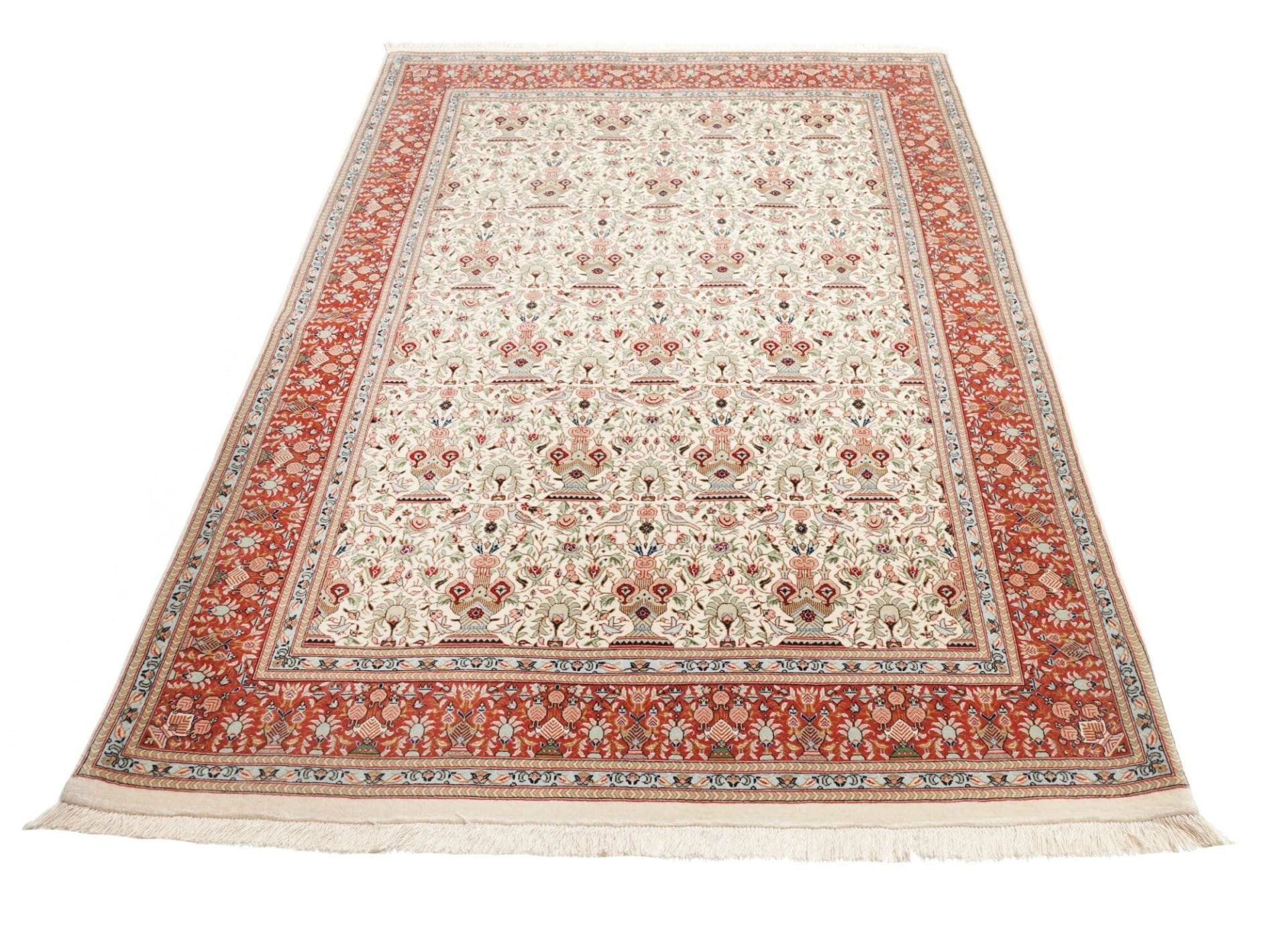 Handgeknüpfter Isfahan Perserteppich, 138 × 211 cm, Wolle & Seide