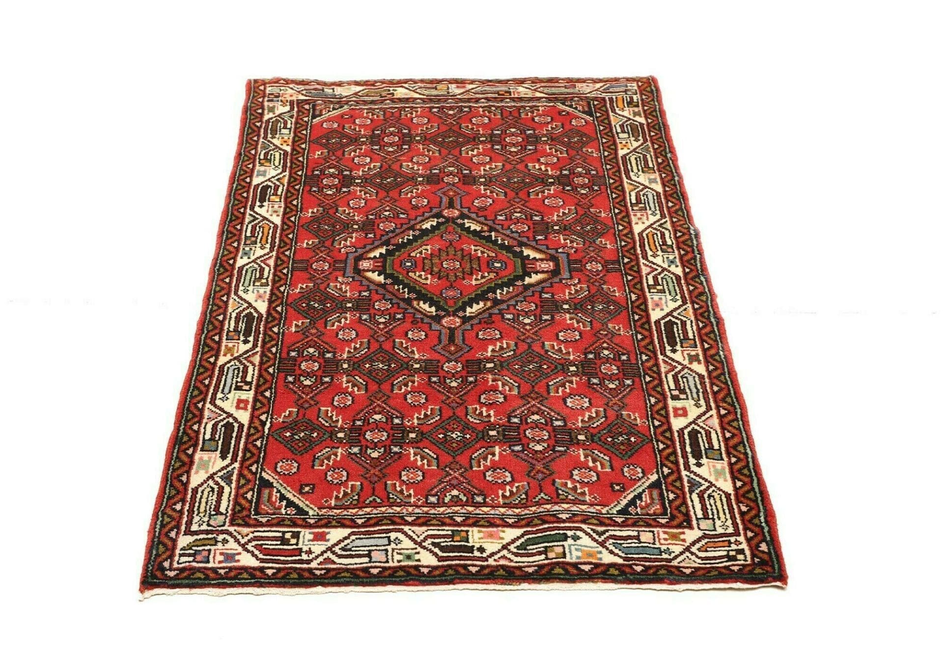 Handgeknüpfter Hamadan Herati Perserteppich, 89 × 135 cm, Wolle