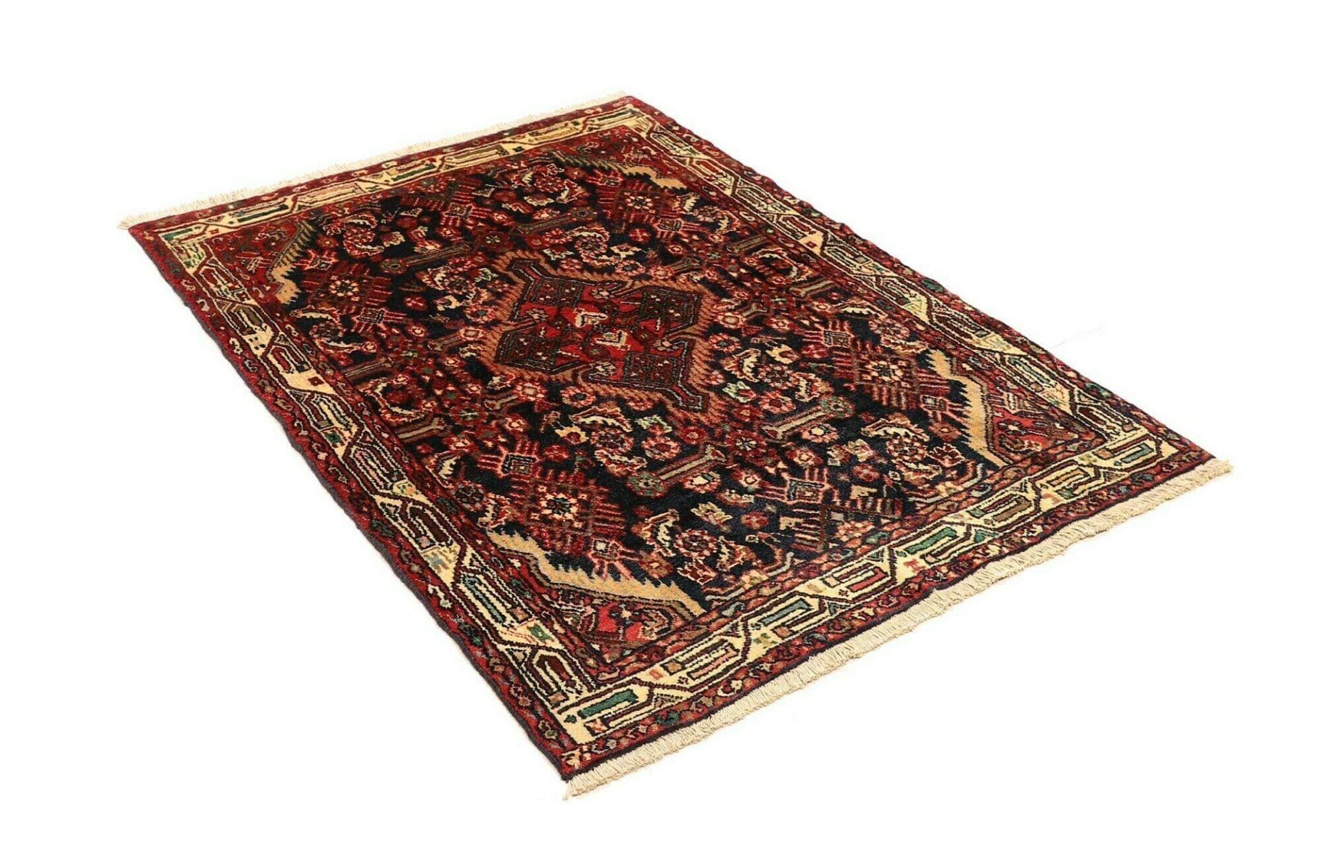 hamadan-teppich-104-x-143-cm-schurwolle-herati-muster-handgeknupft-2 Handgeknüpfter Hamadan Herati Perserteppich, 104 × 143 cm, Wolle