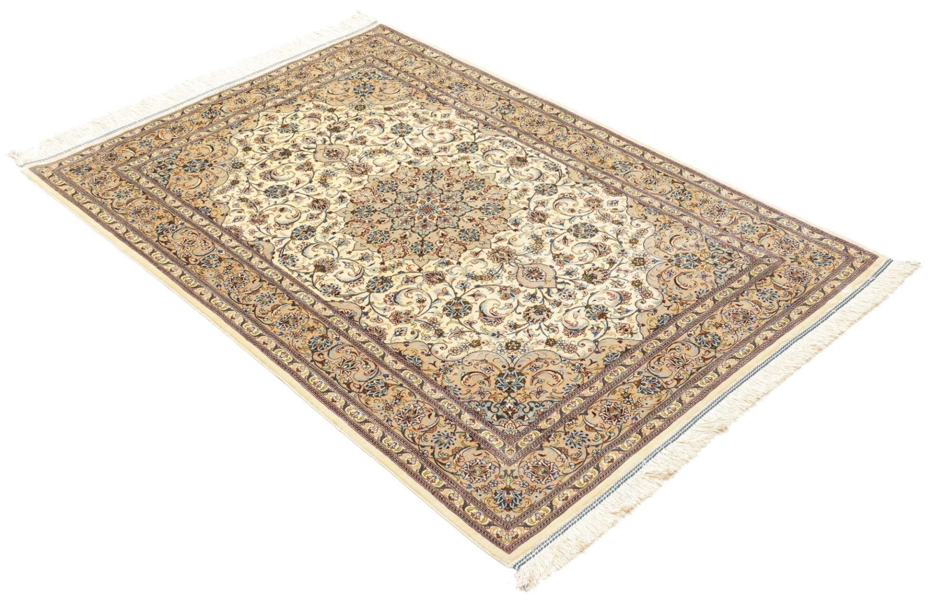 Ghom Perserteppich 103 × 148 cm aus Seide, handgeknüpft
