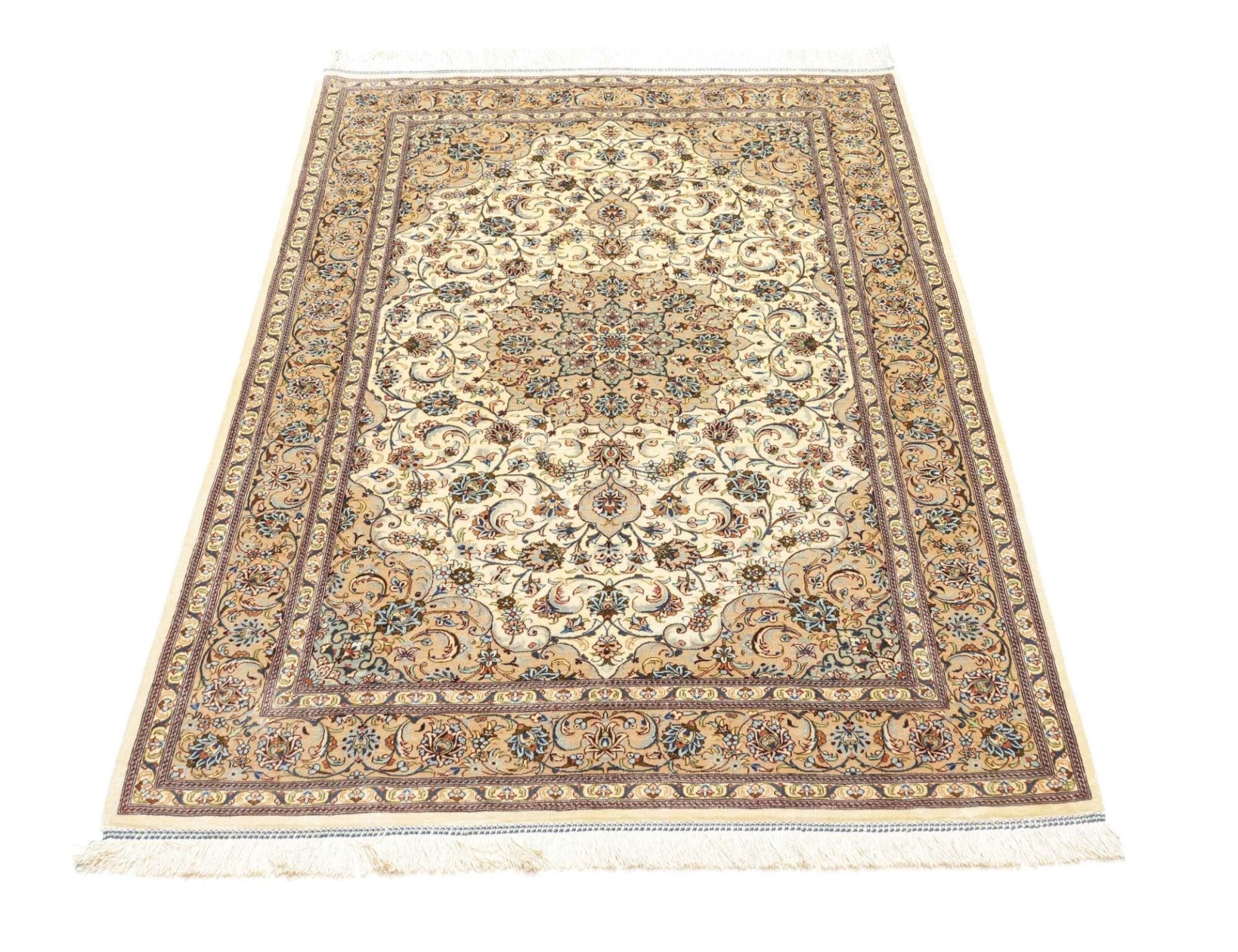 Ghom Perserteppich 103 × 148 cm aus Seide, handgeknüpft