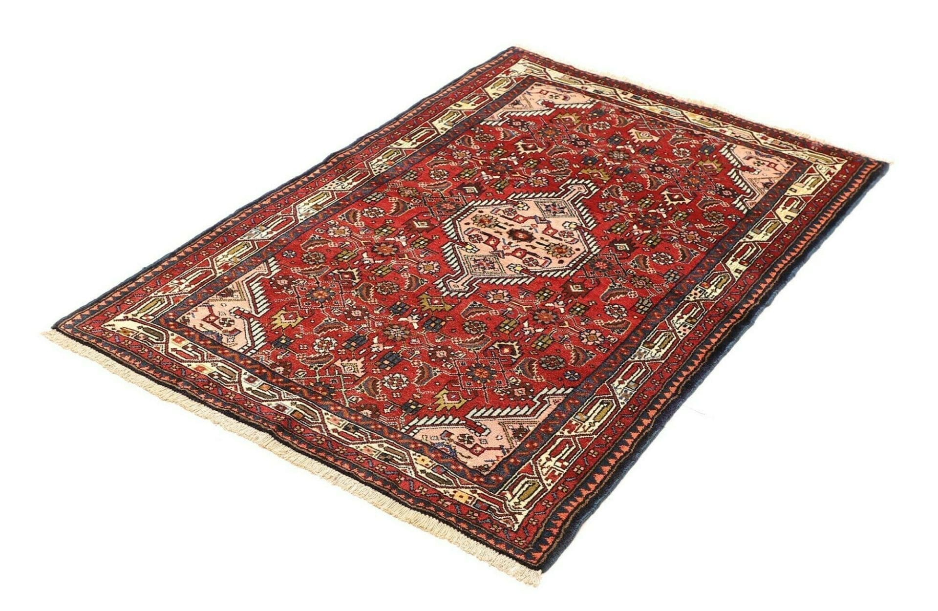 hamadan-teppich-104-x-144-cm-schurwolle-geometrisches-muster-handgeknupft-1 Handgeknüpfter Hamadan Perserteppich, 104 × 144 cm, Wolle