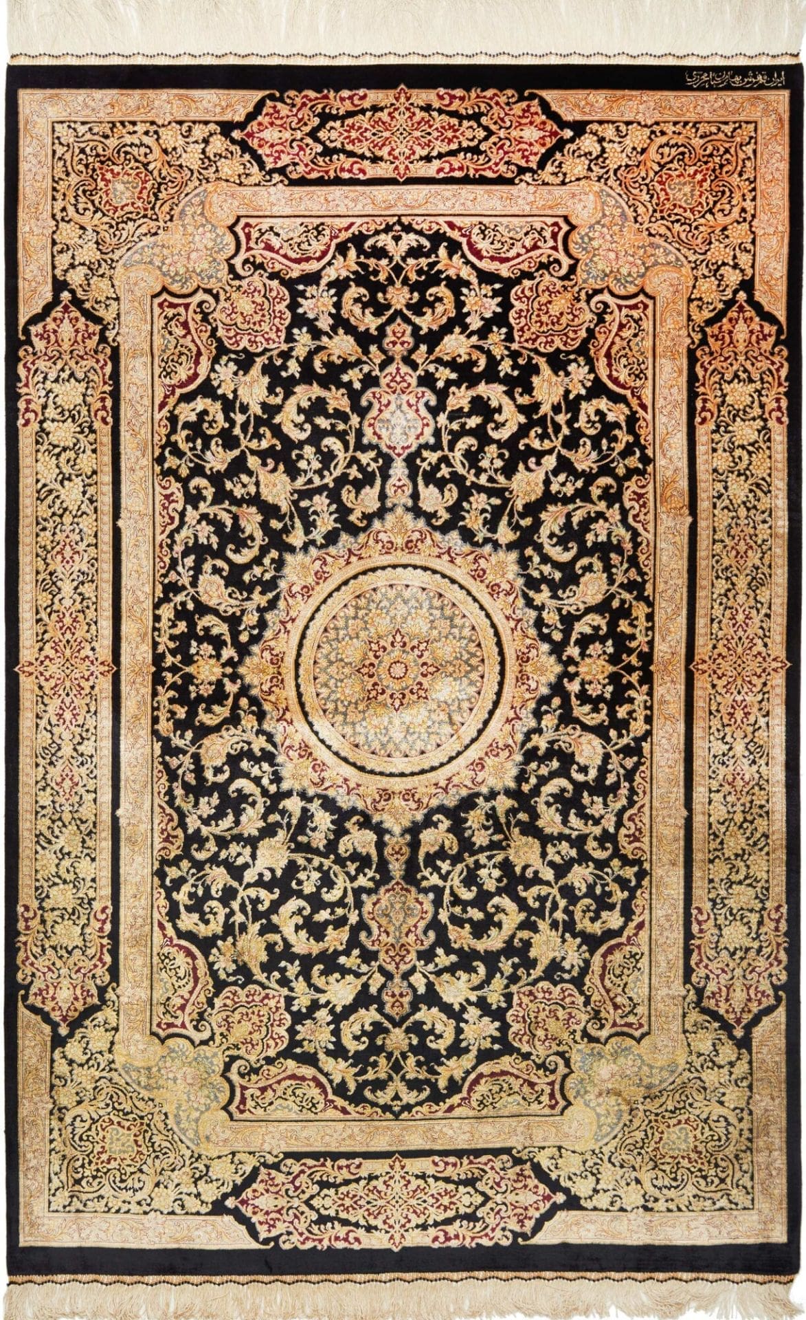 Ghom Perserteppich 103 × 151 cm aus Seide, handgeknüpft