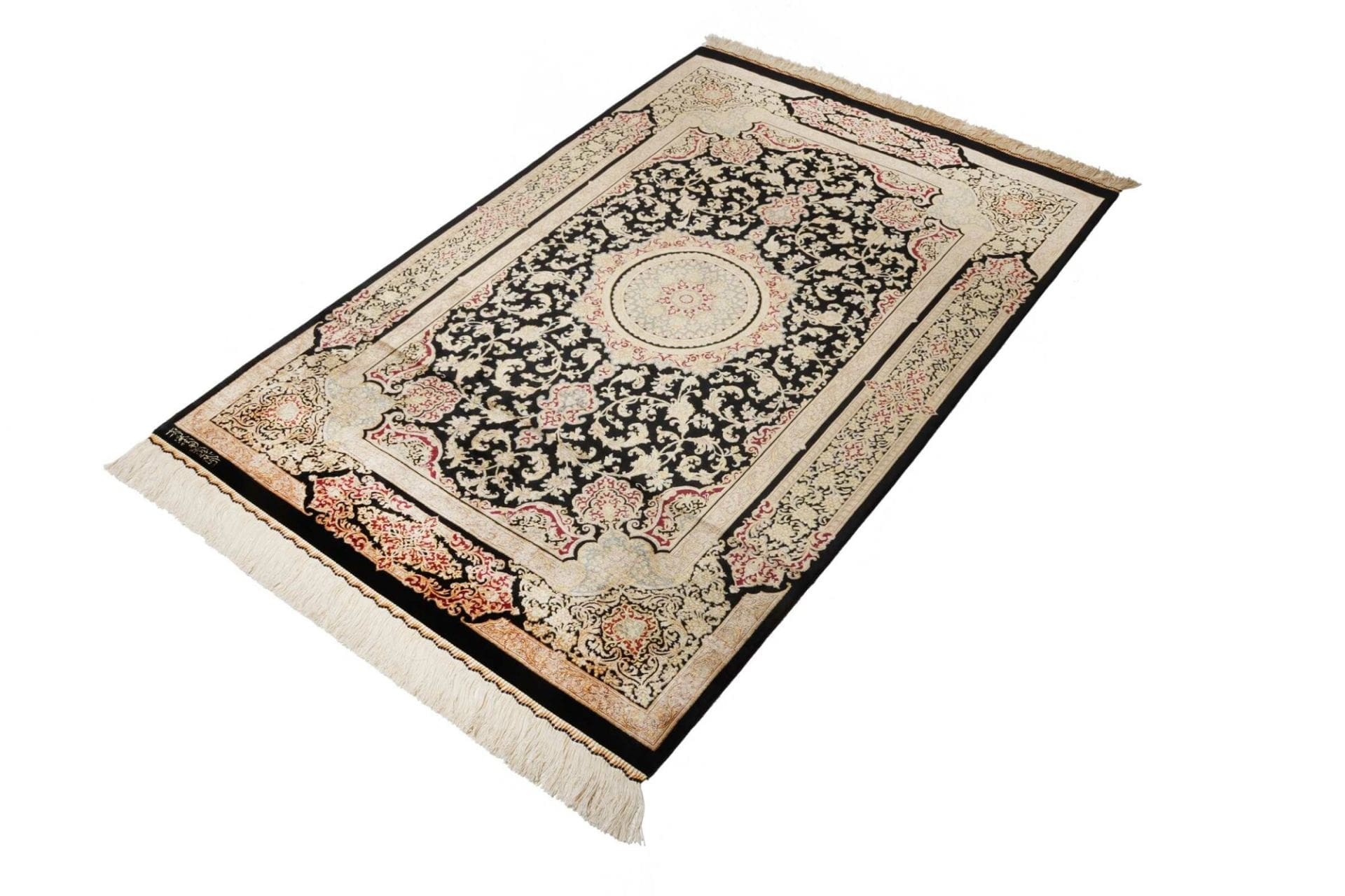 Ghom Perserteppich 103 × 151 cm aus Seide, handgeknüpft