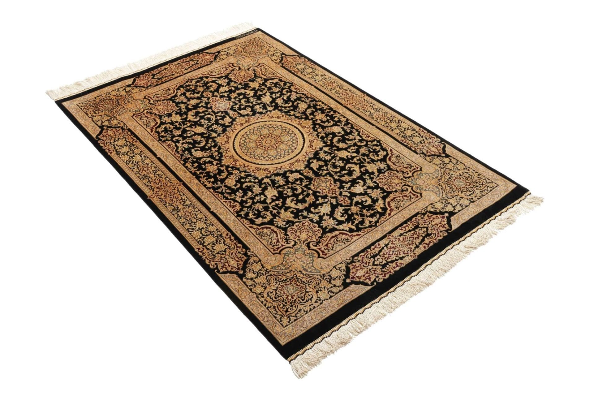 Ghom Perserteppich 103 × 151 cm aus Seide, handgeknüpft