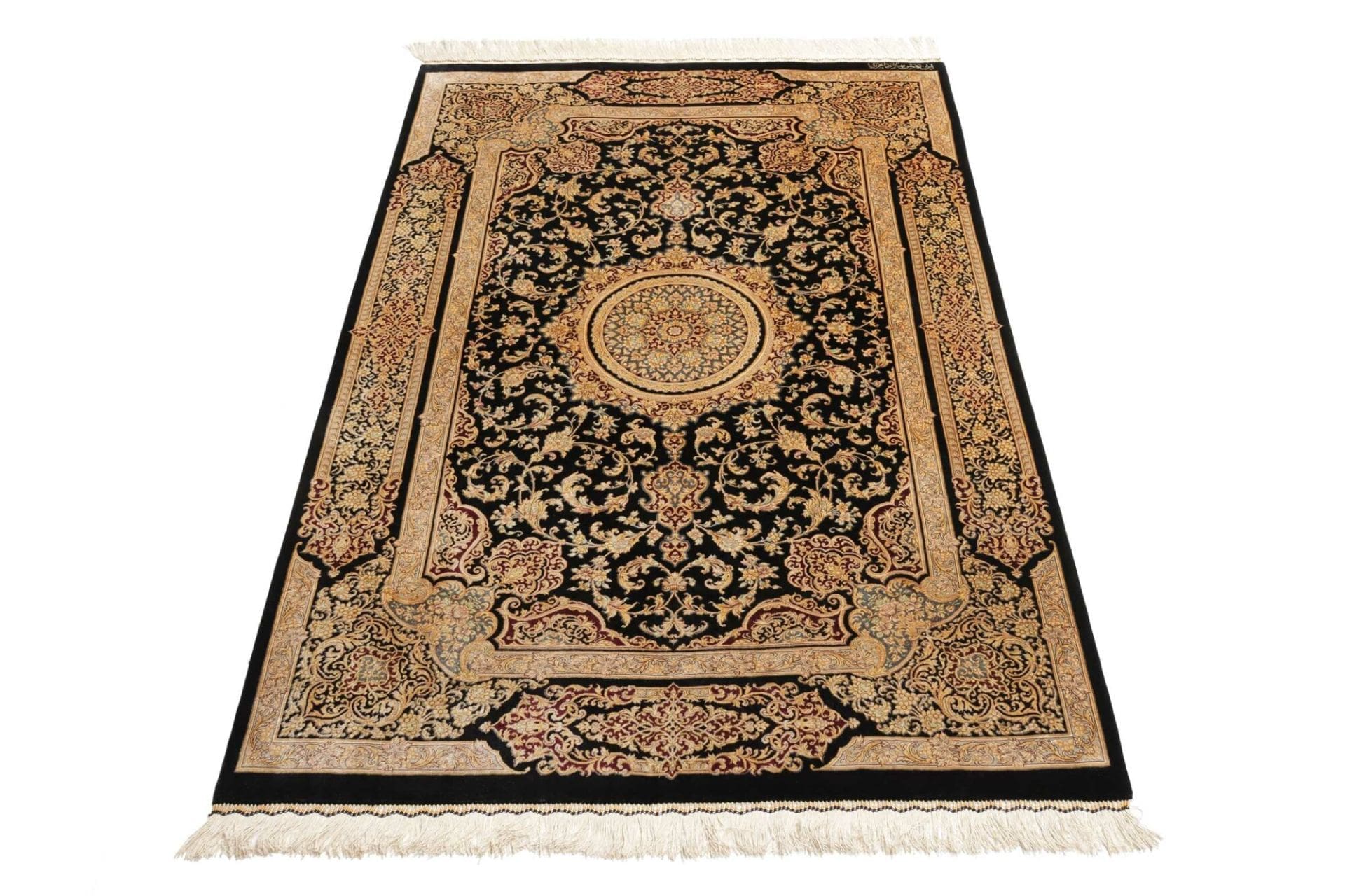 Ghom Perserteppich 103 × 151 cm aus Seide, handgeknüpft