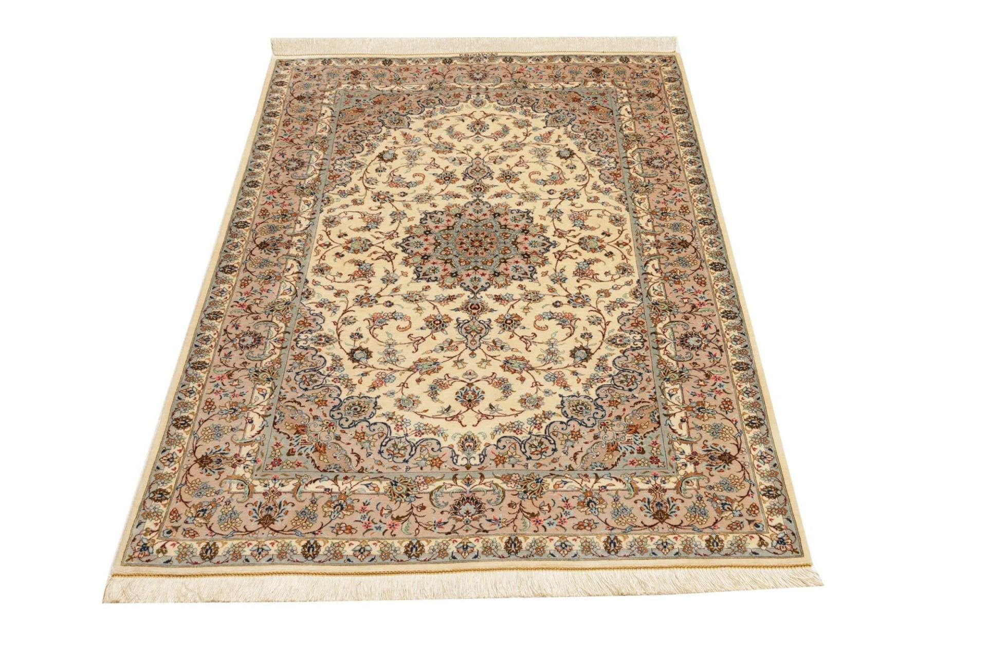 Ghom Perserteppich 103 × 150 cm aus Seide, handgeknüpft
