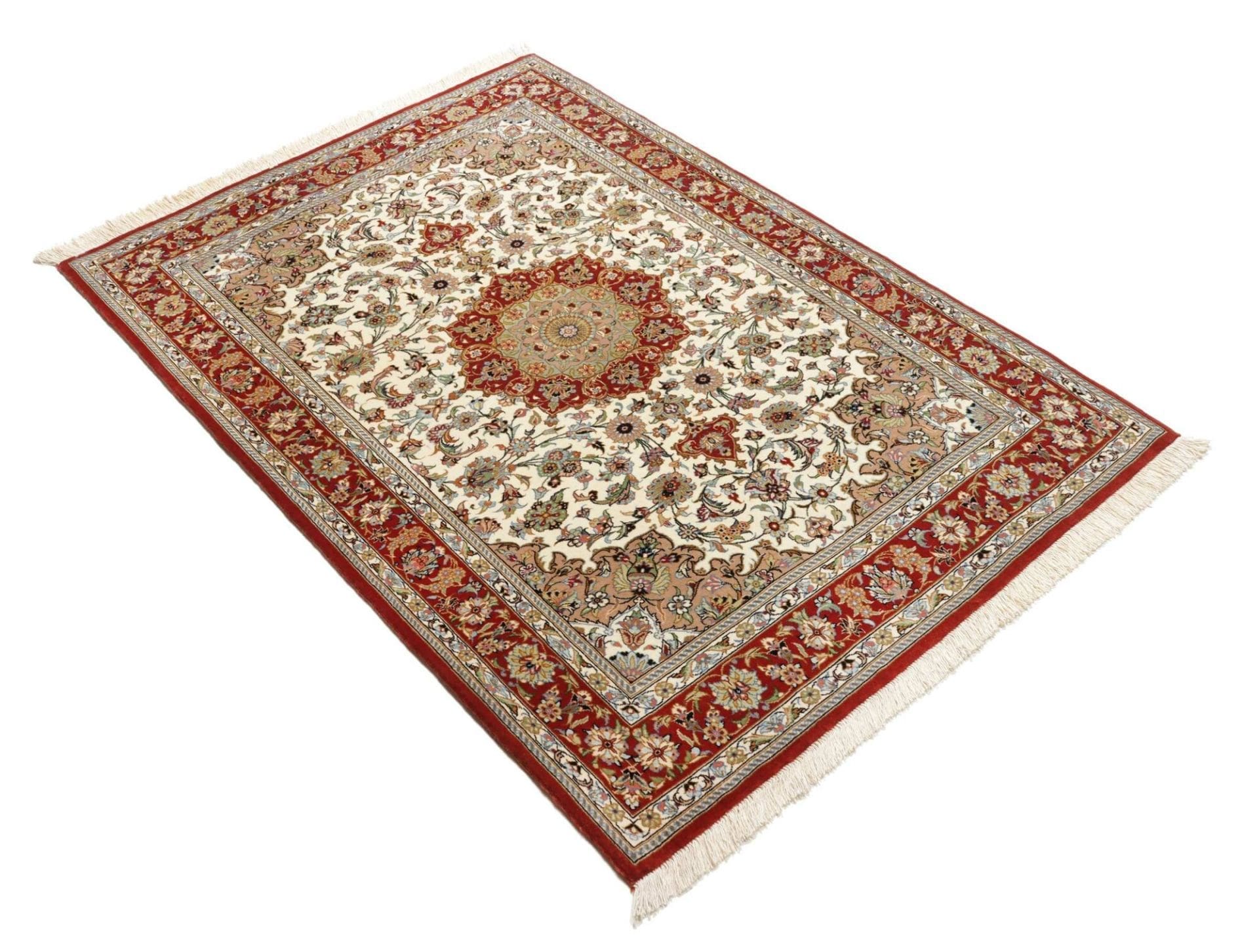 Isfahan Perserteppich 103 × 145 cm aus Wolle & Seide, handgeknüpft