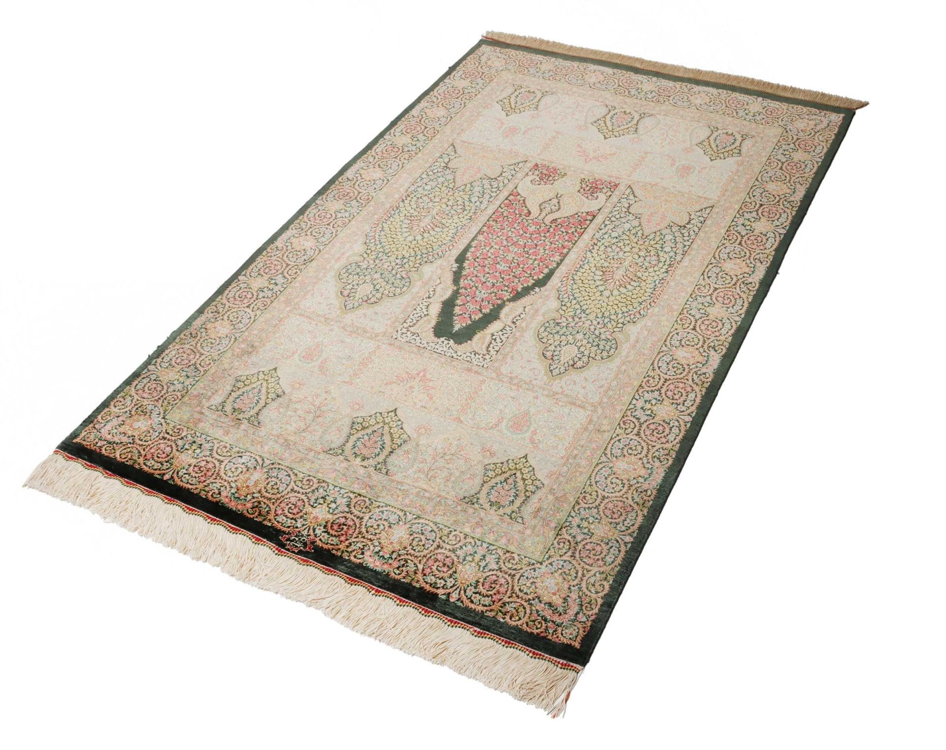 Handgeknüpfter Ghom Perserteppich, 104 × 156 cm, Seide