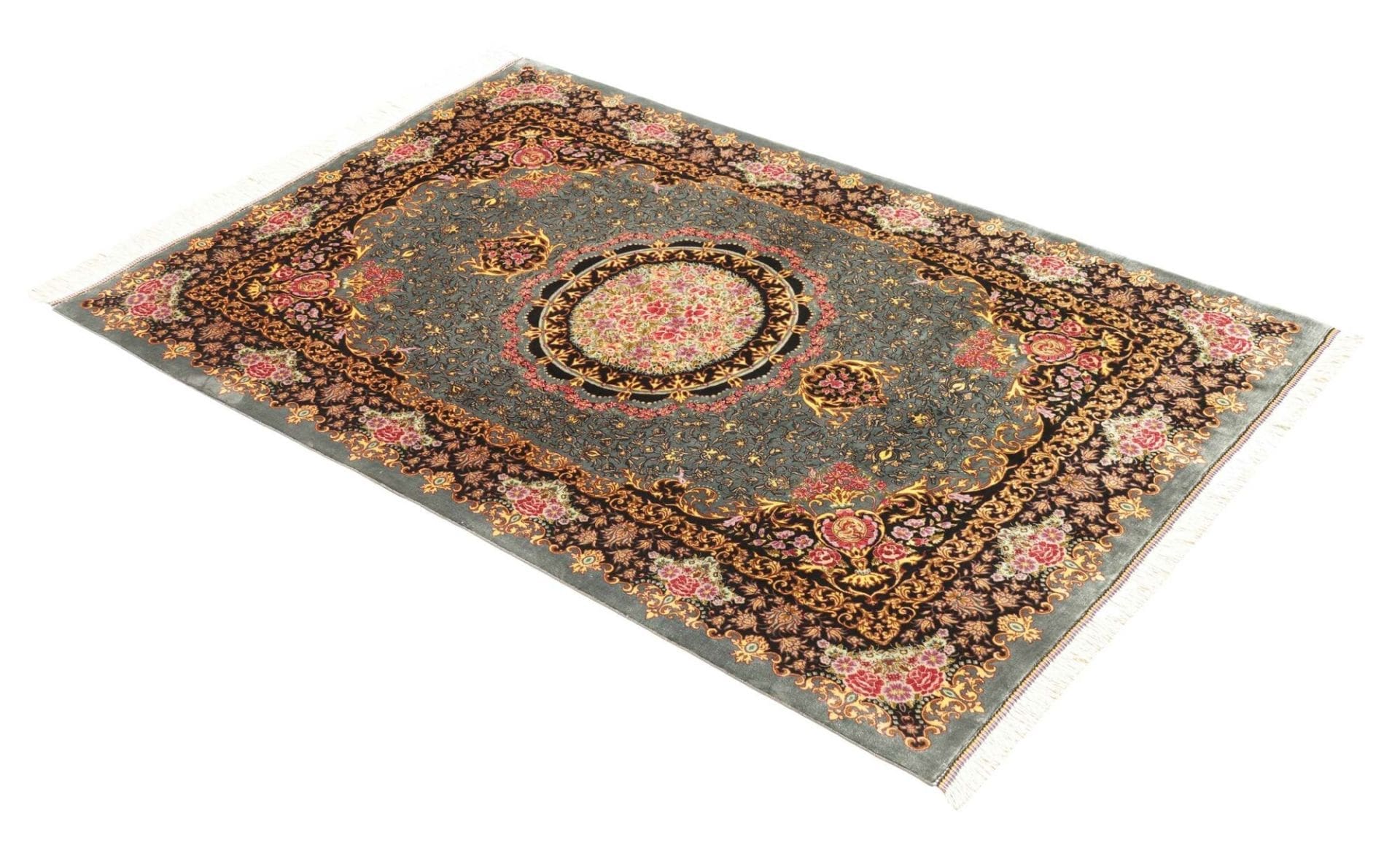 Handgeknüpfter Ghom Perserteppich, 101 × 148 cm, Seide