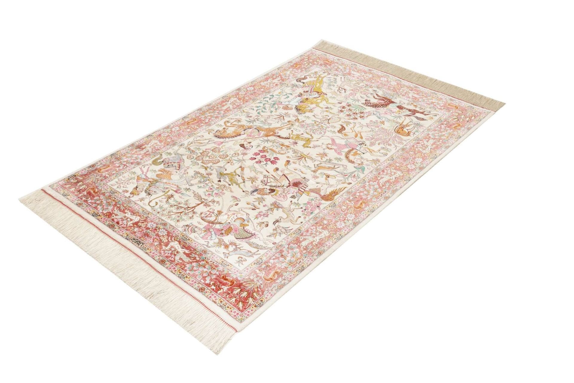 Ghom Perserteppich 103 × 153 cm aus Seide, handgeknüpft