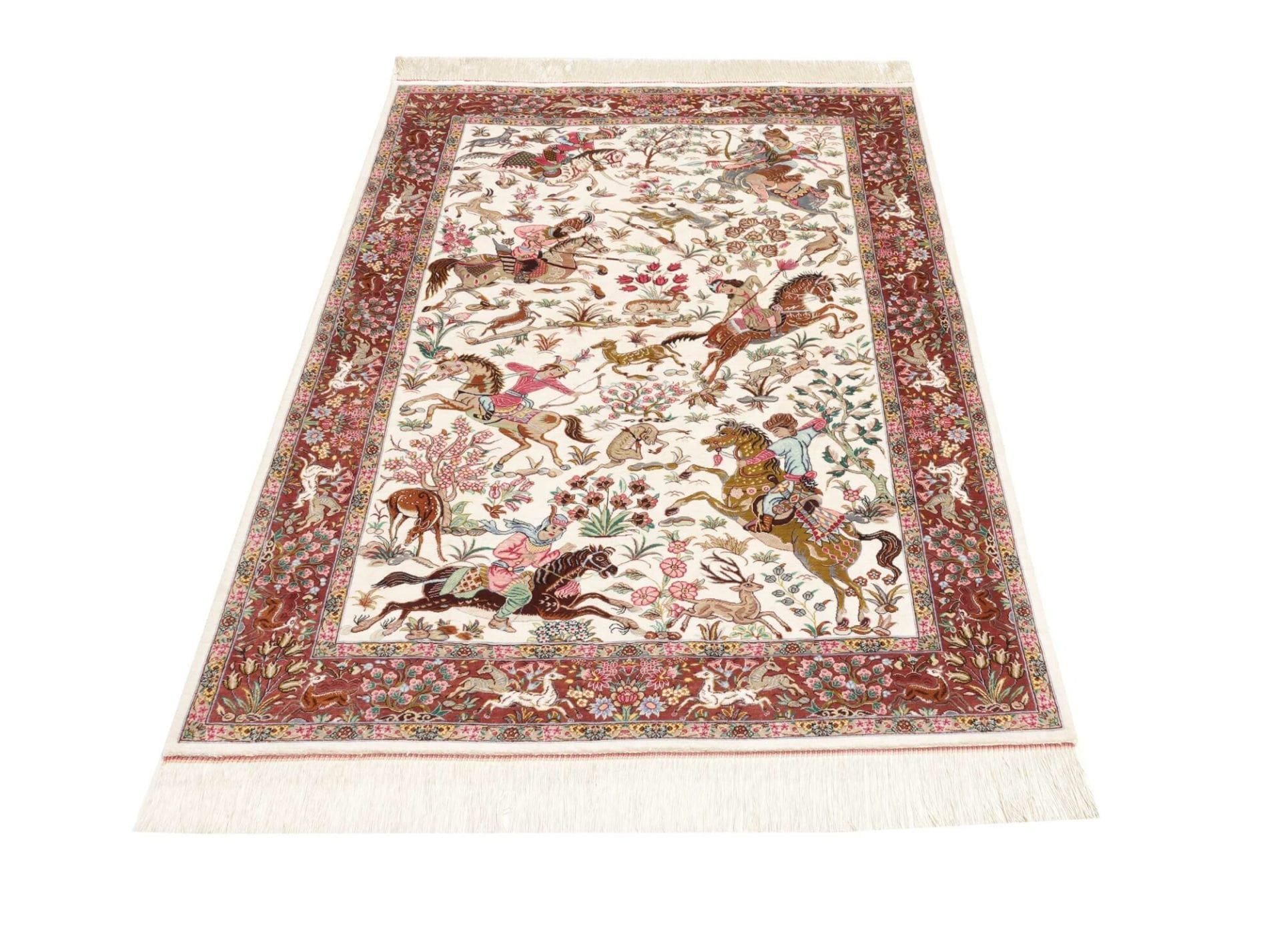 Ghom Perserteppich 103 × 153 cm aus Seide, handgeknüpft