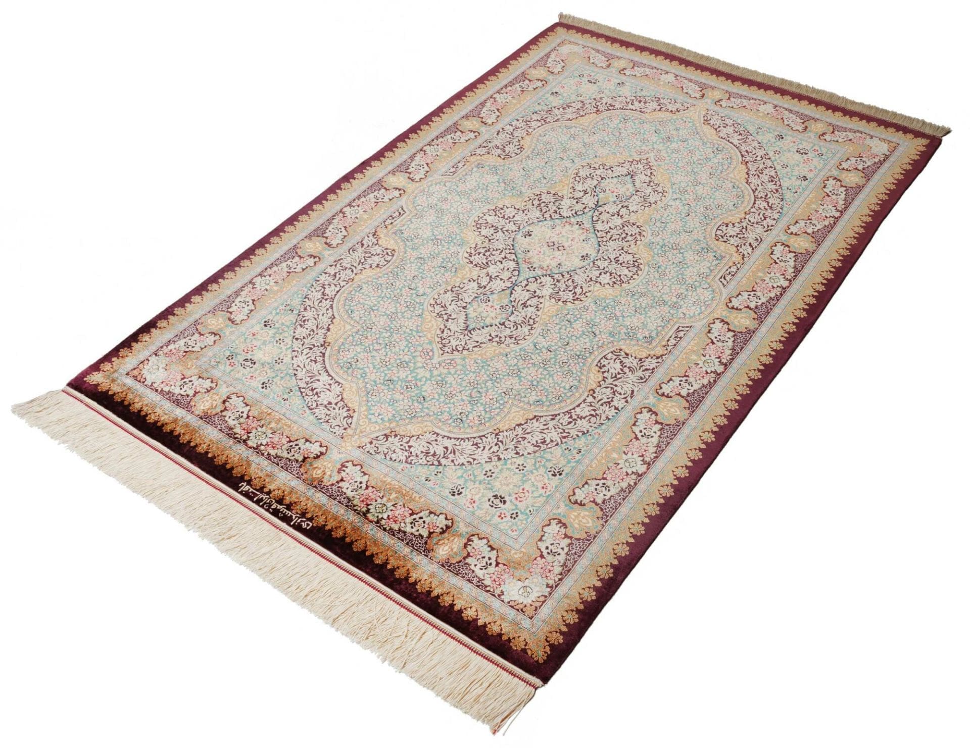 Handgeknüpfter Ghom Perserteppich, 105 × 153 cm, Seide