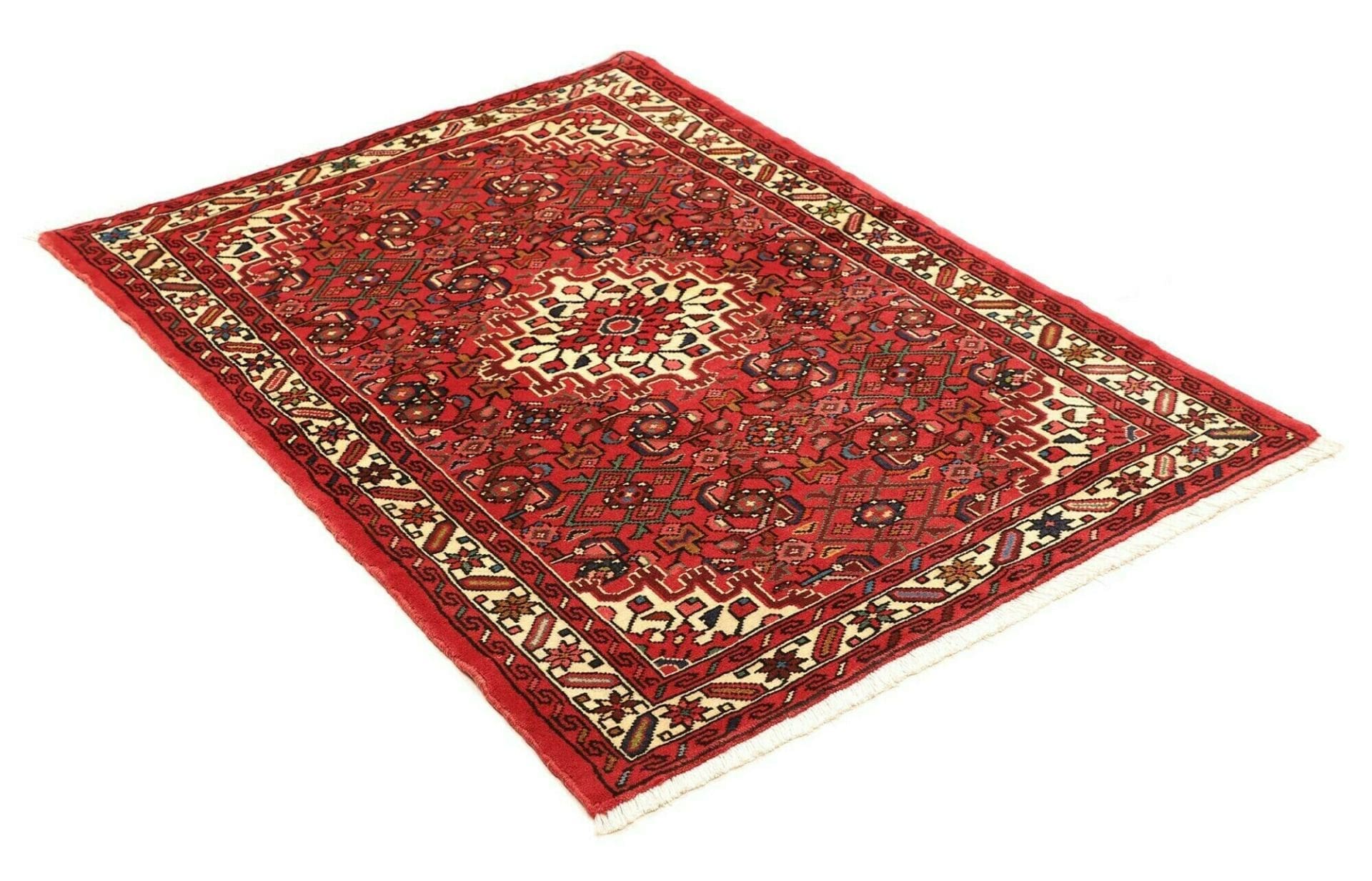 handgeknupfter-hamadan-teppich-105-x-147cm-schurwolle-blau-rot-2 Hamadan Perserteppich aus Iran, 105 × 147 cm