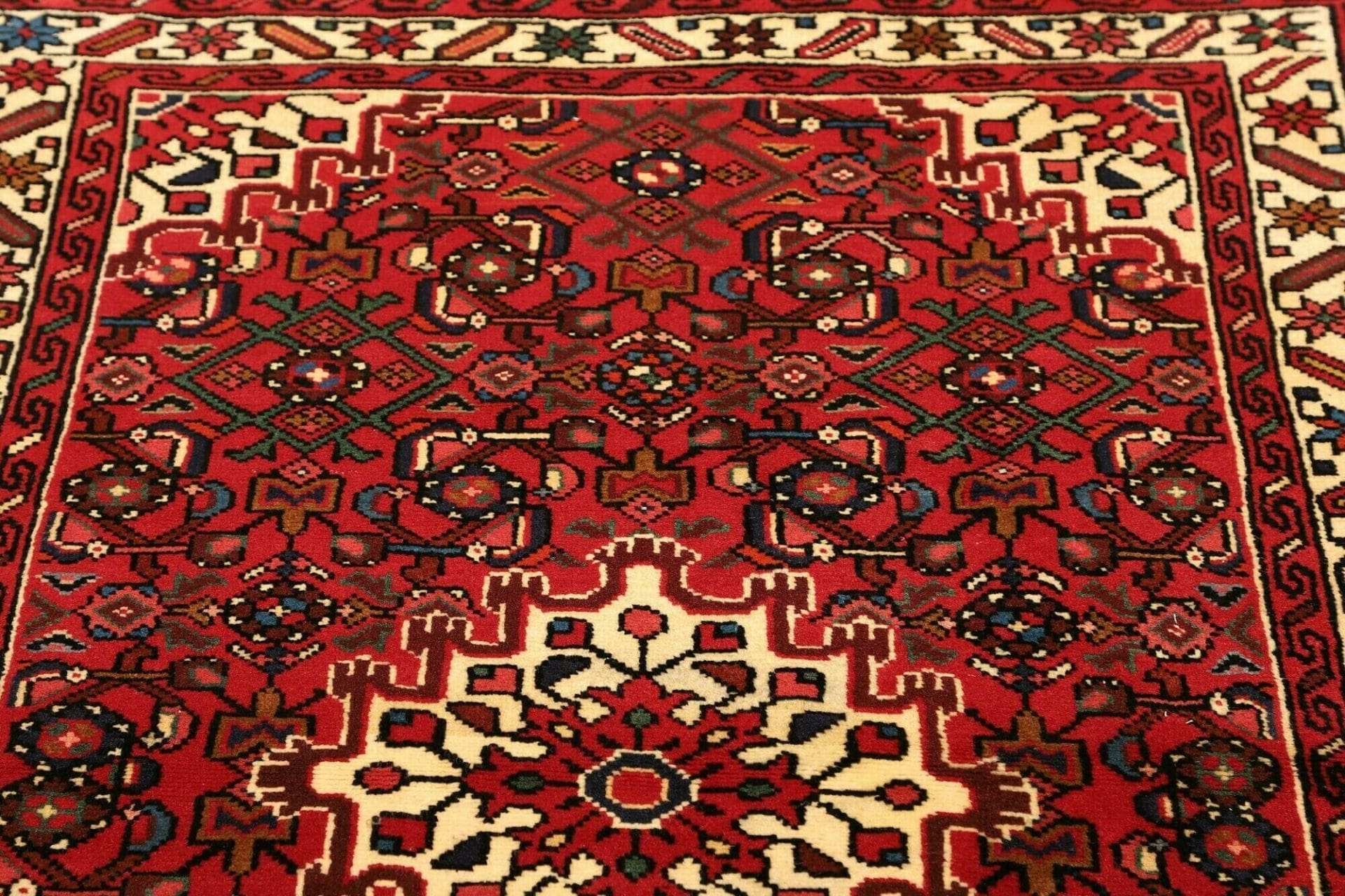 handgeknupfter-hamadan-teppich-105-x-147cm-schurwolle-blau-rot-7 Hamadan Perserteppich aus Iran, 105 × 147 cm