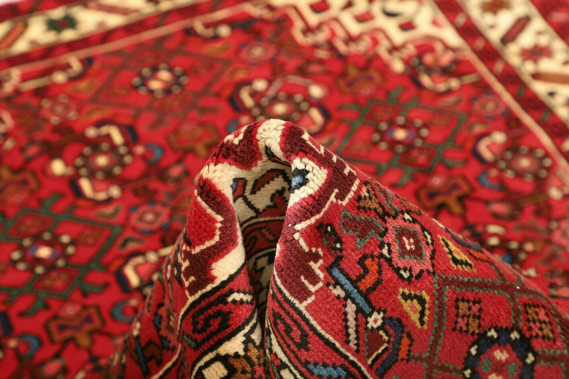 handgeknupfter-hamadan-teppich-105-x-147cm-schurwolle-blau-rot-8 Hamadan Perserteppich aus Iran, 105 × 147 cm