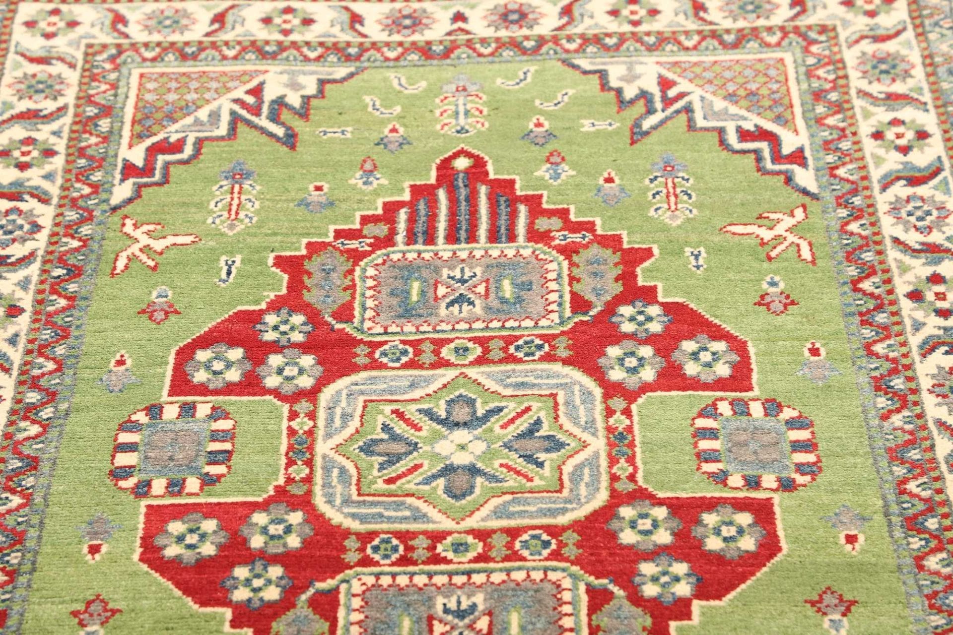 kazak-orientteppich-100-x-152-cm-geometrisches-muster-handgeknupft-7 Handgeknüpfter Kazak Orientteppich, 100 × 152 cm, Wolle