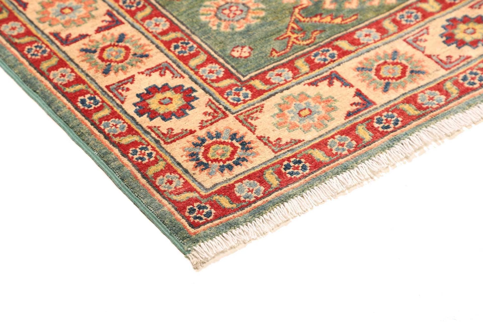 kazak-teppich-108-x-150-cm-geometrisches-muster-handgeknupft-4 Handgeknüpfter Kazak Orientteppich 108 × 150 cm