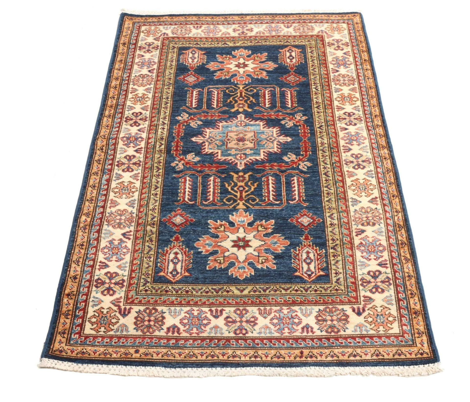 kazak-orientteppich-105-x-156cm-handgeknupft-geometrische-muster-3 Handgeknüpfter Kazak Orientteppich, 105 × 156 cm, Wolle