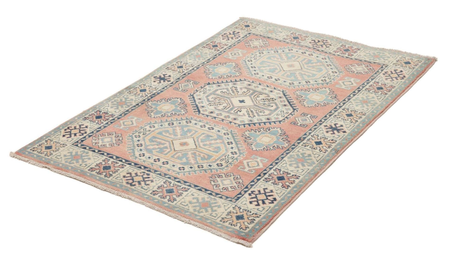 kazak-orientteppich-101-x-143cm-mit-geometrischen-mustern-handgeknupft-1 Handgeknüpfter Kazak Orientteppich, 101 × 143 cm, Wolle