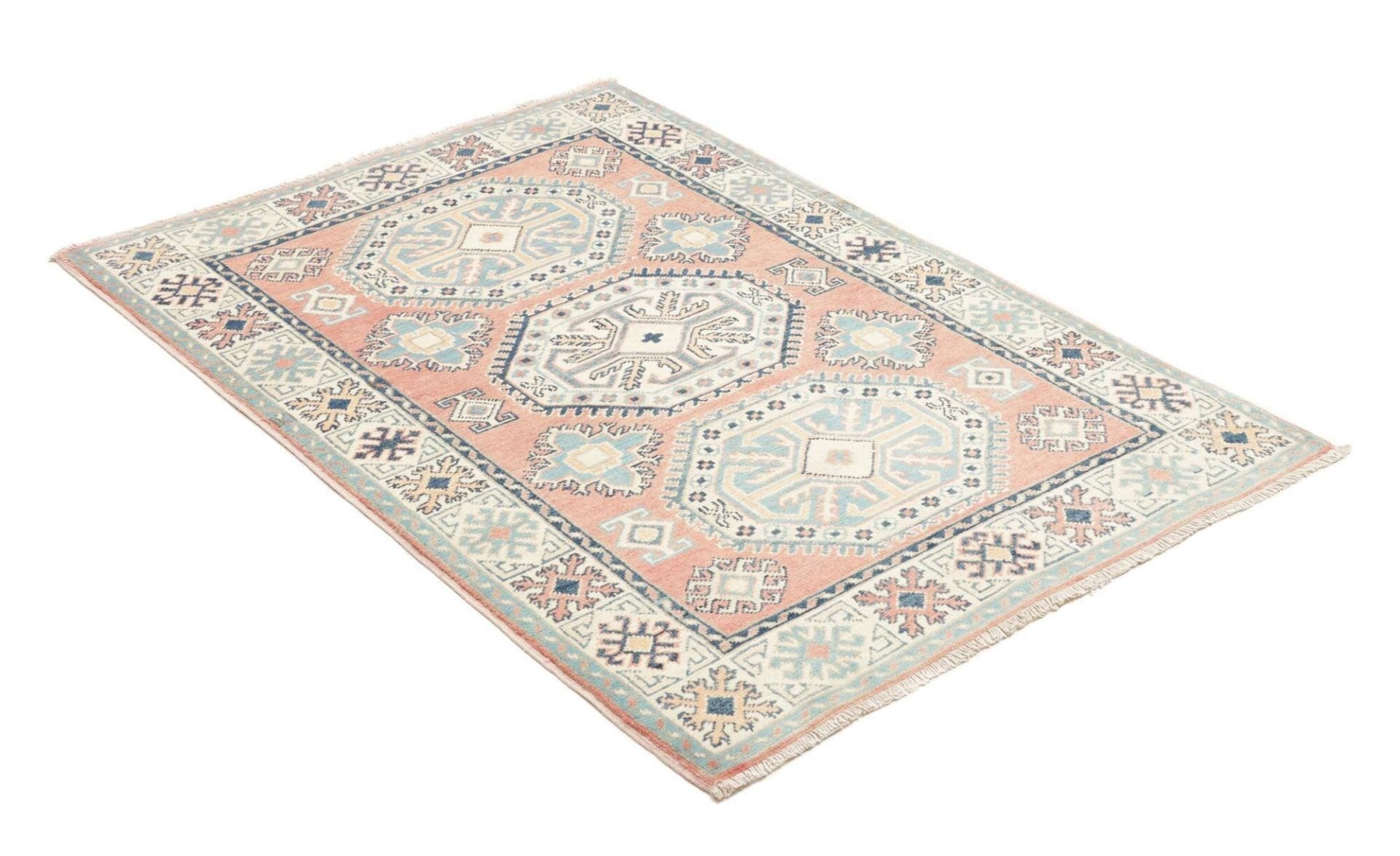 kazak-orientteppich-101-x-143cm-mit-geometrischen-mustern-handgeknupft-2 Handgeknüpfter Kazak Orientteppich, 101 × 143 cm, Wolle