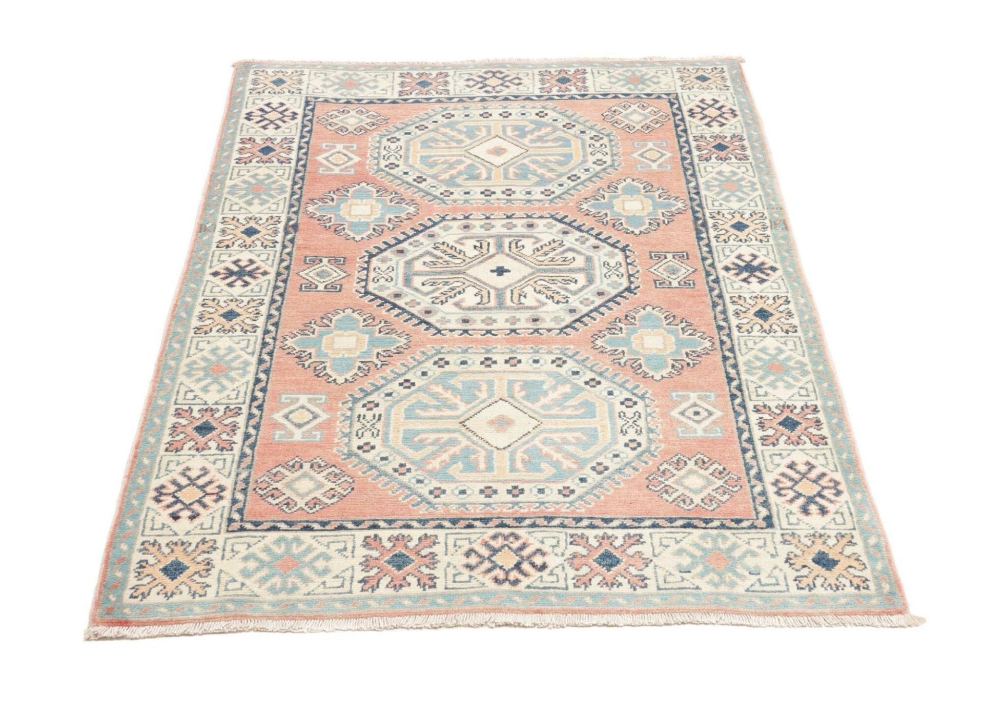 kazak-orientteppich-101-x-143cm-mit-geometrischen-mustern-handgeknupft-3 Handgeknüpfter Kazak Orientteppich, 101 × 143 cm, Wolle