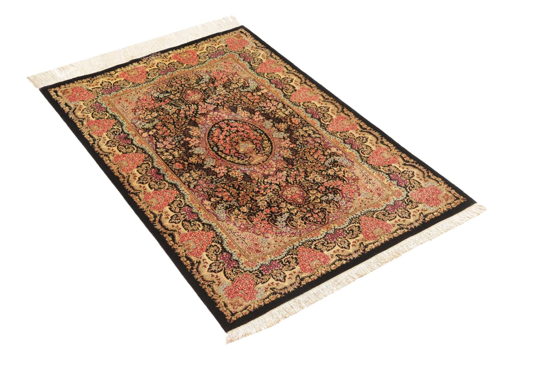 Handgeknüpfter Ghom Perserteppich, 82 × 120 cm, Seide